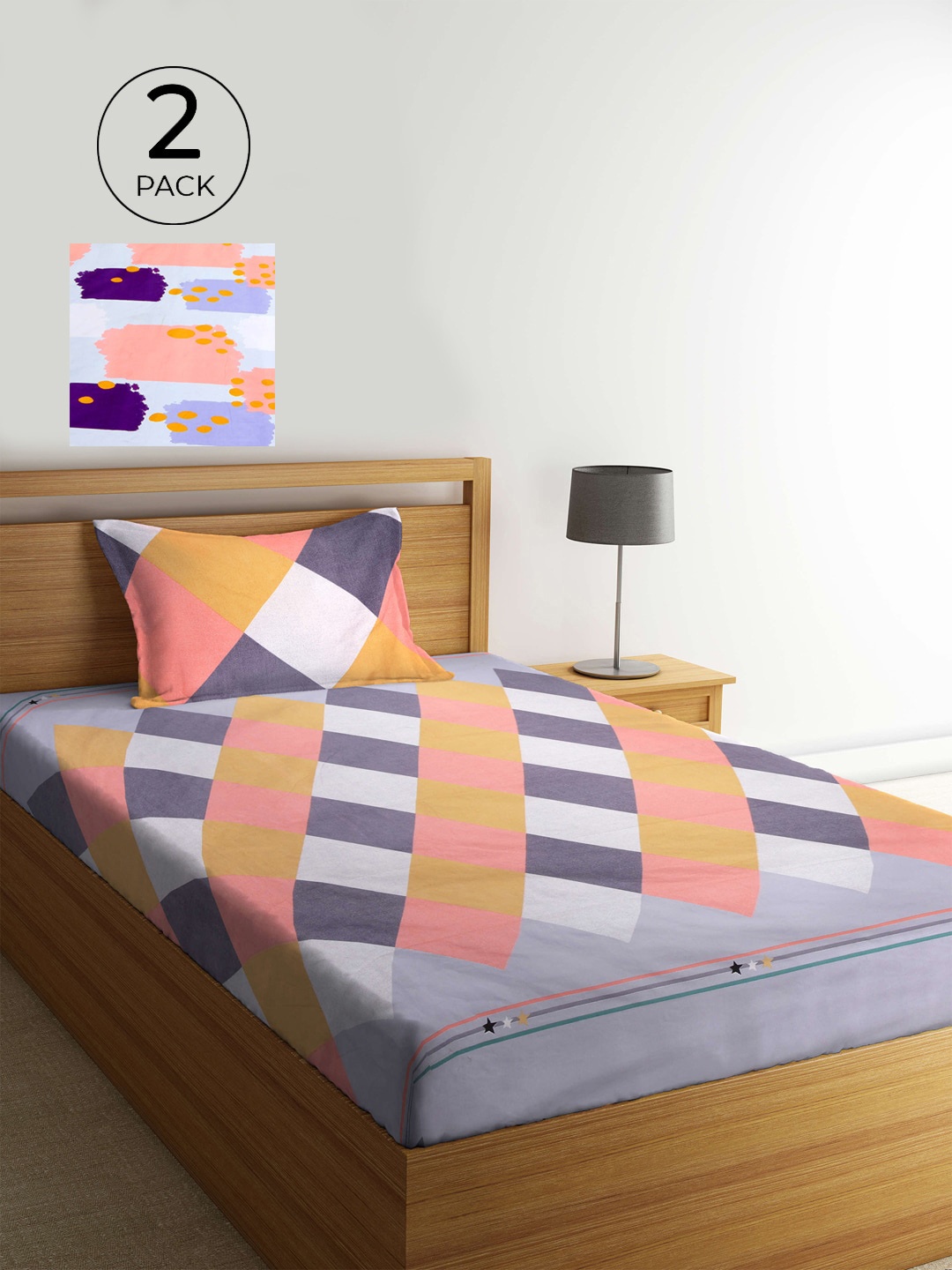 KLOTTHE Pack of 2 Multicoloured Geometric 210 TC Single Bedsheet with Pillow Covers, Multi
KLOTTHE Pack of 2 Multicoloured Geometric 210 TC Single Bedsheet with Pillow Covers, Multi