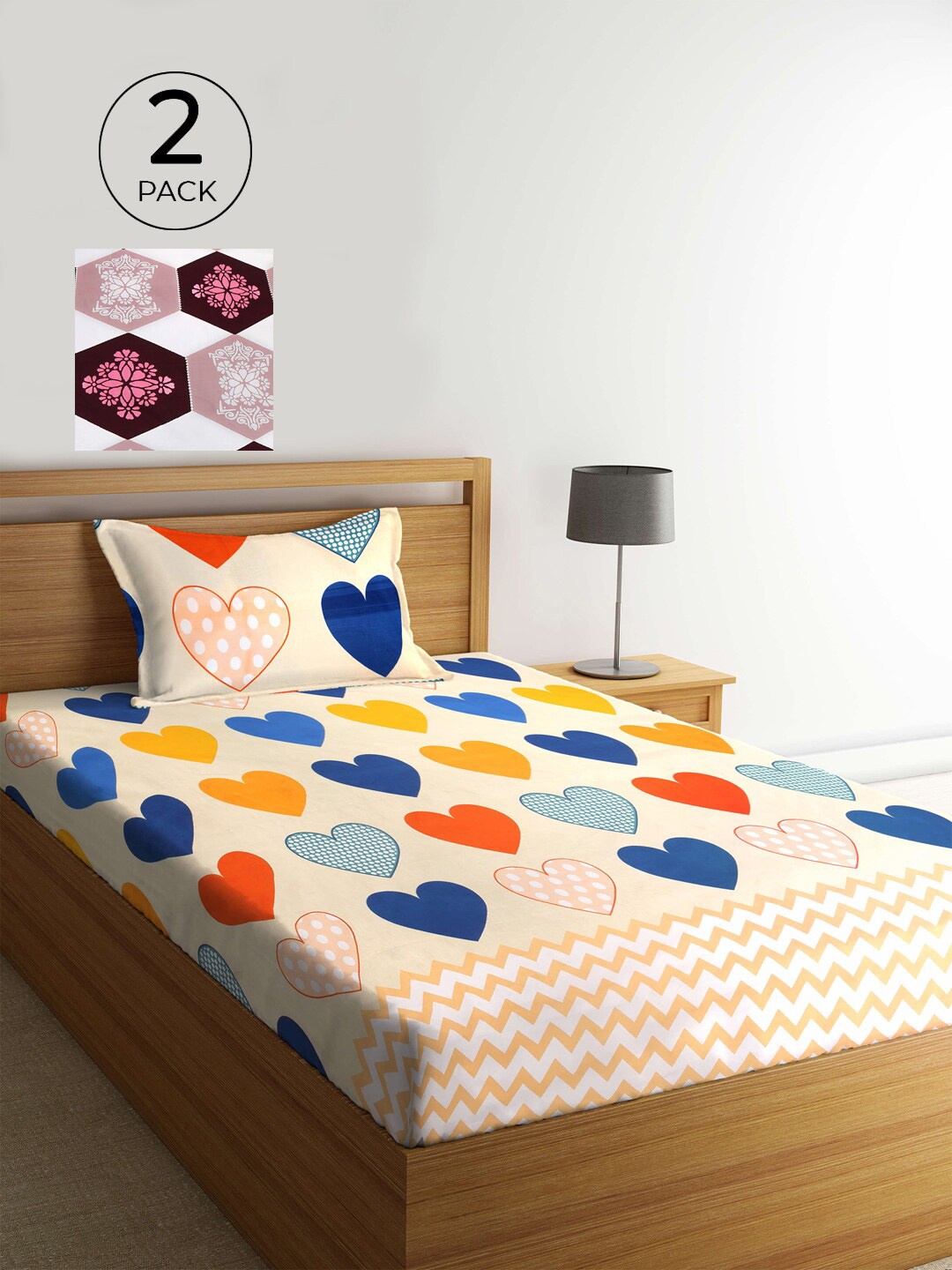 KLOTTHE Pack of 2 Multicoloured Graphic 210 TC Single Bedsheet & Pillow Covers, Multi
KLOTTHE Pack of 2 Multicoloured Graphic 210 TC Single Bedsheet & Pillow Covers, Multi