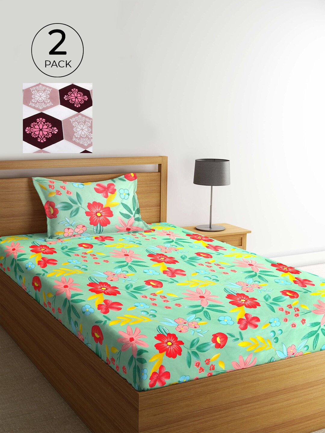 KLOTTHE Pack of 2 Multicoloured Floral 210 TC Single Bedsheet & Pillow Covers, Multi
KLOTTHE Pack of 2 Multicoloured Floral 210 TC Single Bedsheet & Pillow Covers, Multi
