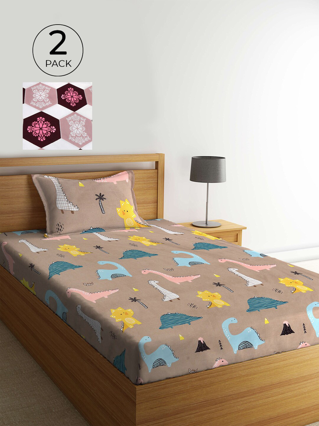 KLOTTHE Pack of 2 Multicoloured Graphic 210 TC Single Bedsheet & Pillow Covers, Multi
KLOTTHE Pack of 2 Multicoloured Graphic 210 TC Single Bedsheet & Pillow Covers, Multi