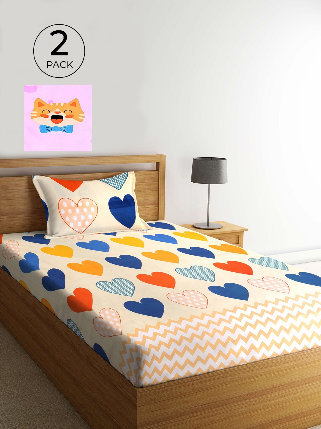 KLOTTHE Pack of 2 Multicoloured Graphic 210 TC Single Bedsheet with Pillow Covers, Multi
KLOTTHE Pack of 2 Multicoloured Graphic 210 TC Single Bedsheet with Pillow Covers, Multi
