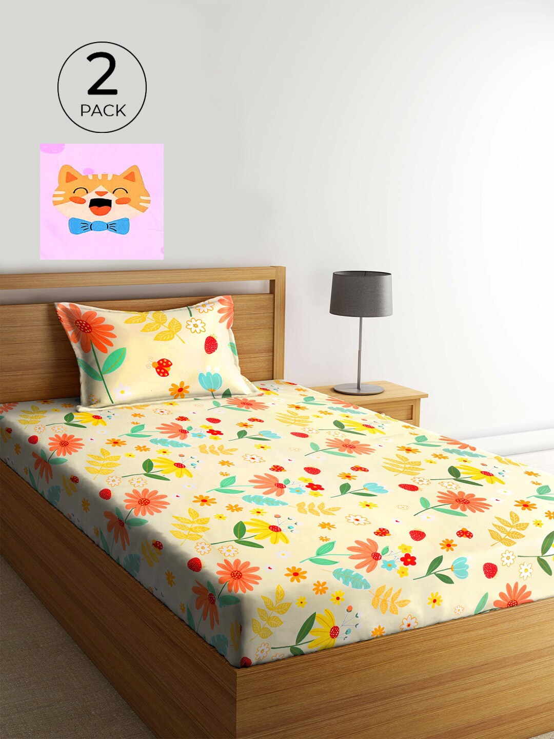 KLOTTHE Pack of 2 Multicoloured Floral 210 TC Single Bedsheet with Pillow Covers, Multi
KLOTTHE Pack of 2 Multicoloured Floral 210 TC Single Bedsheet with Pillow Covers, Multi