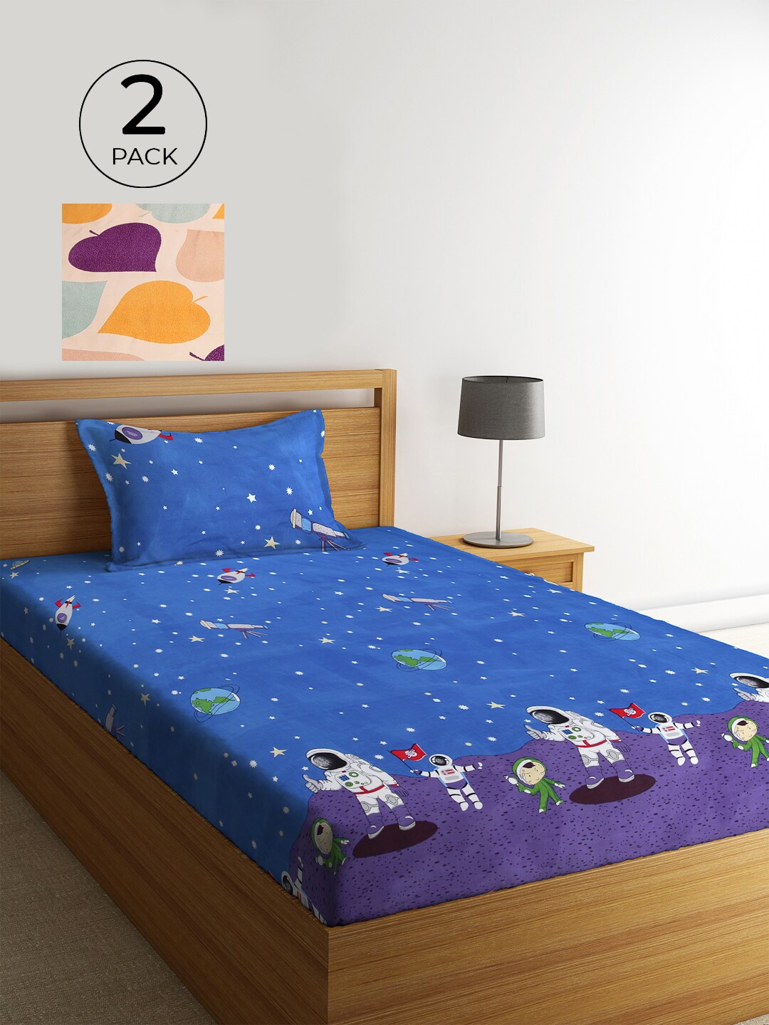 KLOTTHE Set Of 2 Multicoloured Printed Cotton 210 TC Single Bedsheet with Pillow Covers, Multi
KLOTTHE Set Of 2 Multicoloured Printed Cotton 210 TC Single Bedsheet with Pillow Covers, Multi