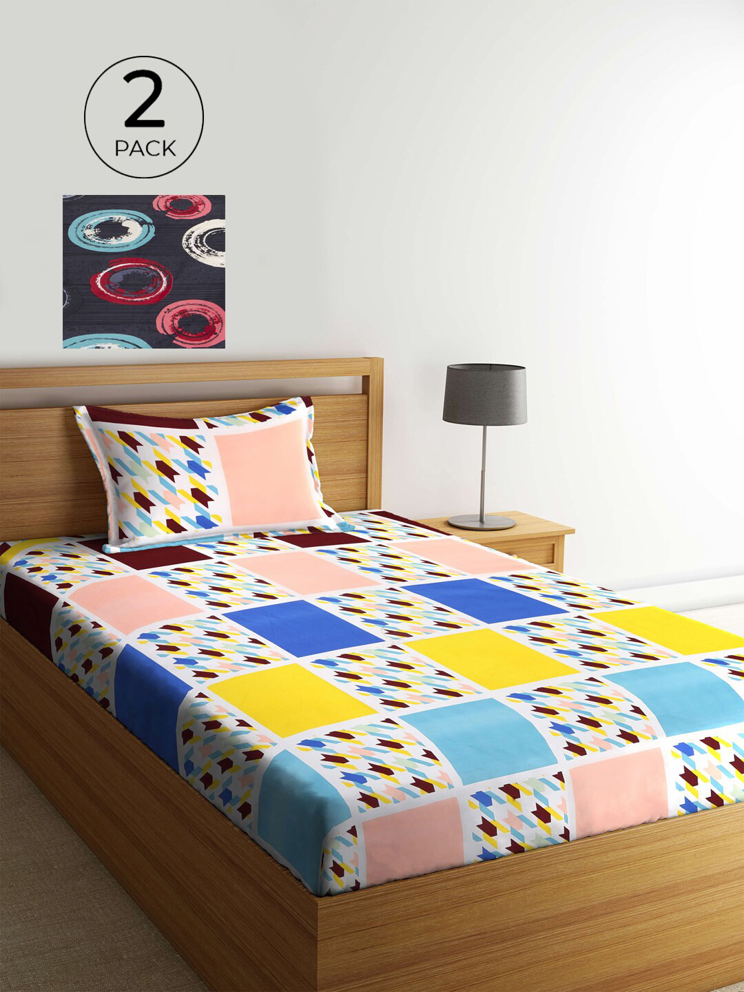 KLOTTHE Multicoloured Geometric 210 TC 2 Single Bedsheet with 2 Pillow Covers, Multi
KLOTTHE Multicoloured Geometric 210 TC 2 Single Bedsheet with 2 Pillow Covers, Multi