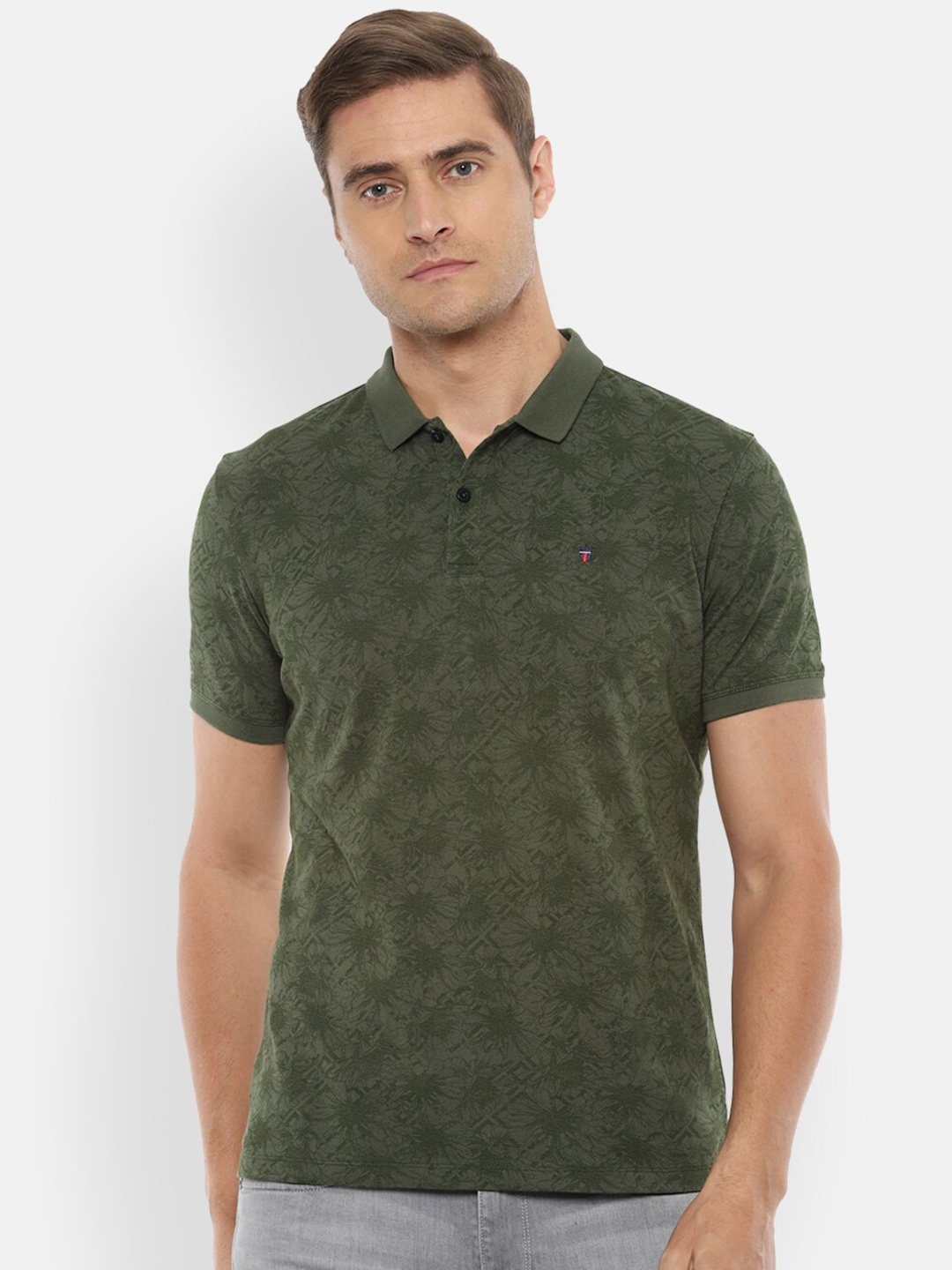 Louis Philippe Jeans Men Olive Green Printed Polo Collar Slim Fit Pure Cotton T-shirt
Louis Philippe Jeans Men Olive Green Printed Polo Collar Slim Fit Pure Cotton T-shirt