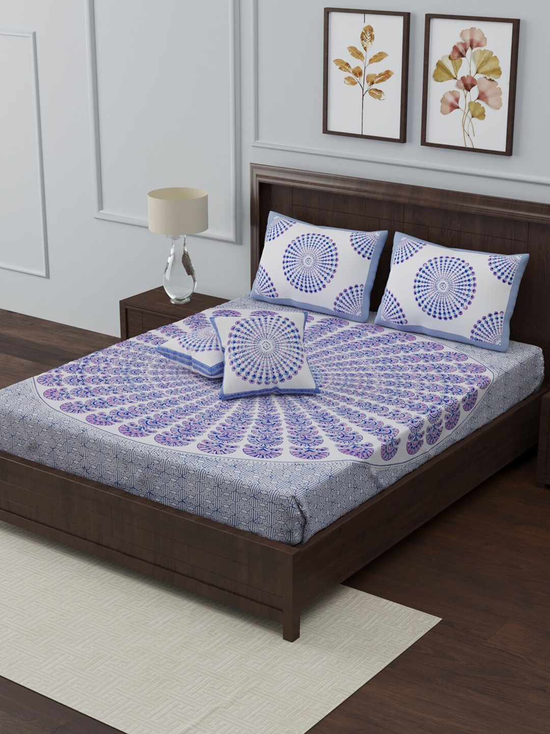 Gulaab Jaipur Blue & White Block Print 350 TC Cotton King Bedsheet with 2 Pillow Covers & 2 Cushion Covers
Gulaab Jaipur Blue & White Block Print 350 TC Cotton King Bedsheet with 2 Pillow Covers & 2 Cushion Covers