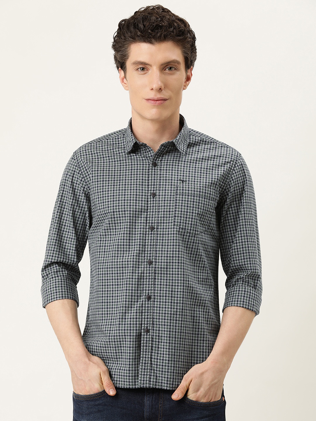 Flying Machine Men Olive Green & Grey Slim Fit Checked Pure Cotton Opaque Casual Shirt
Flying Machine Men Olive Green & Grey Slim Fit Checked Pure Cotton Opaque Casual Shirt