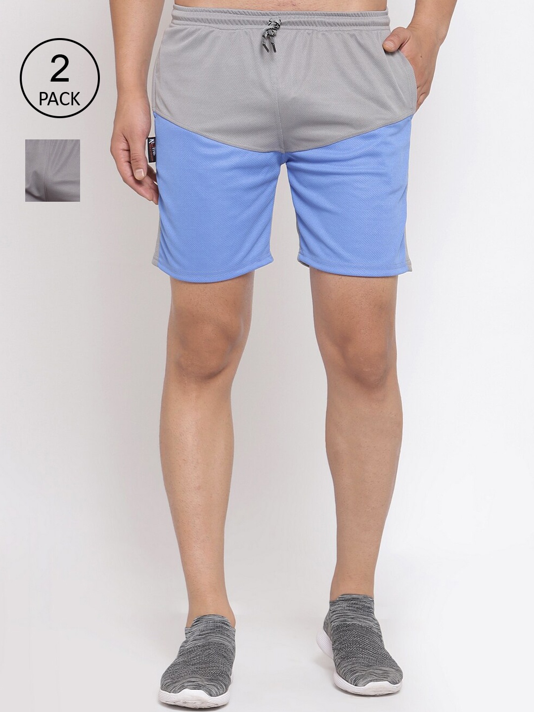 KLOTTHE Men Set of 2 Colourblocked Sports Shorts, Grey