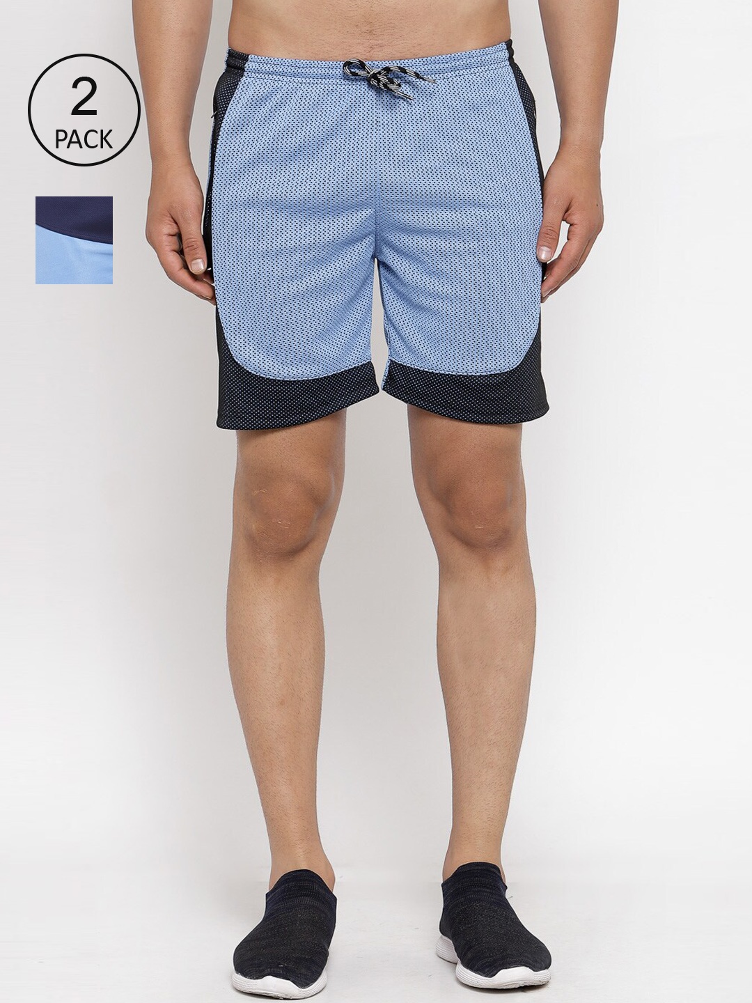 KLOTTHE Men Pack Of 2 Blue Colourblocked Sports Shorts