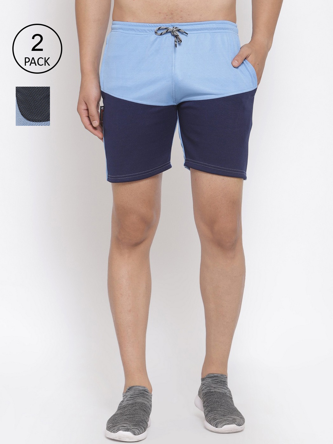 Men Pack Of 2 Multicoloured Colourblocked Sports Shorts, Multi