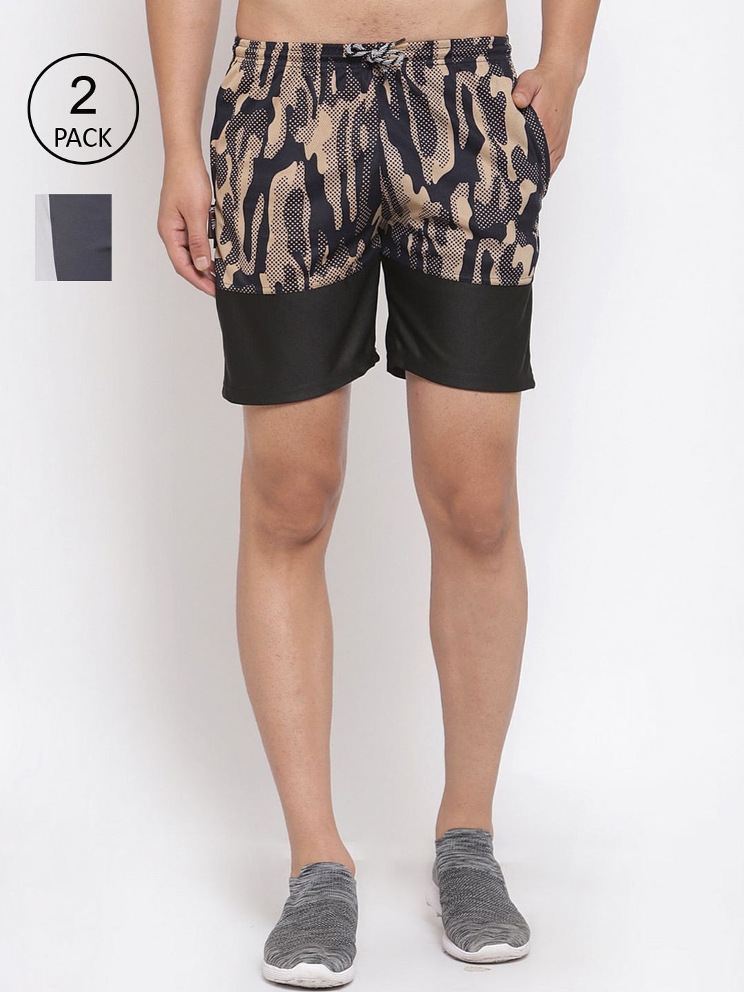 KLOTTHE Men Pack of 2 Regular Fit Sports Shorts, Multi
