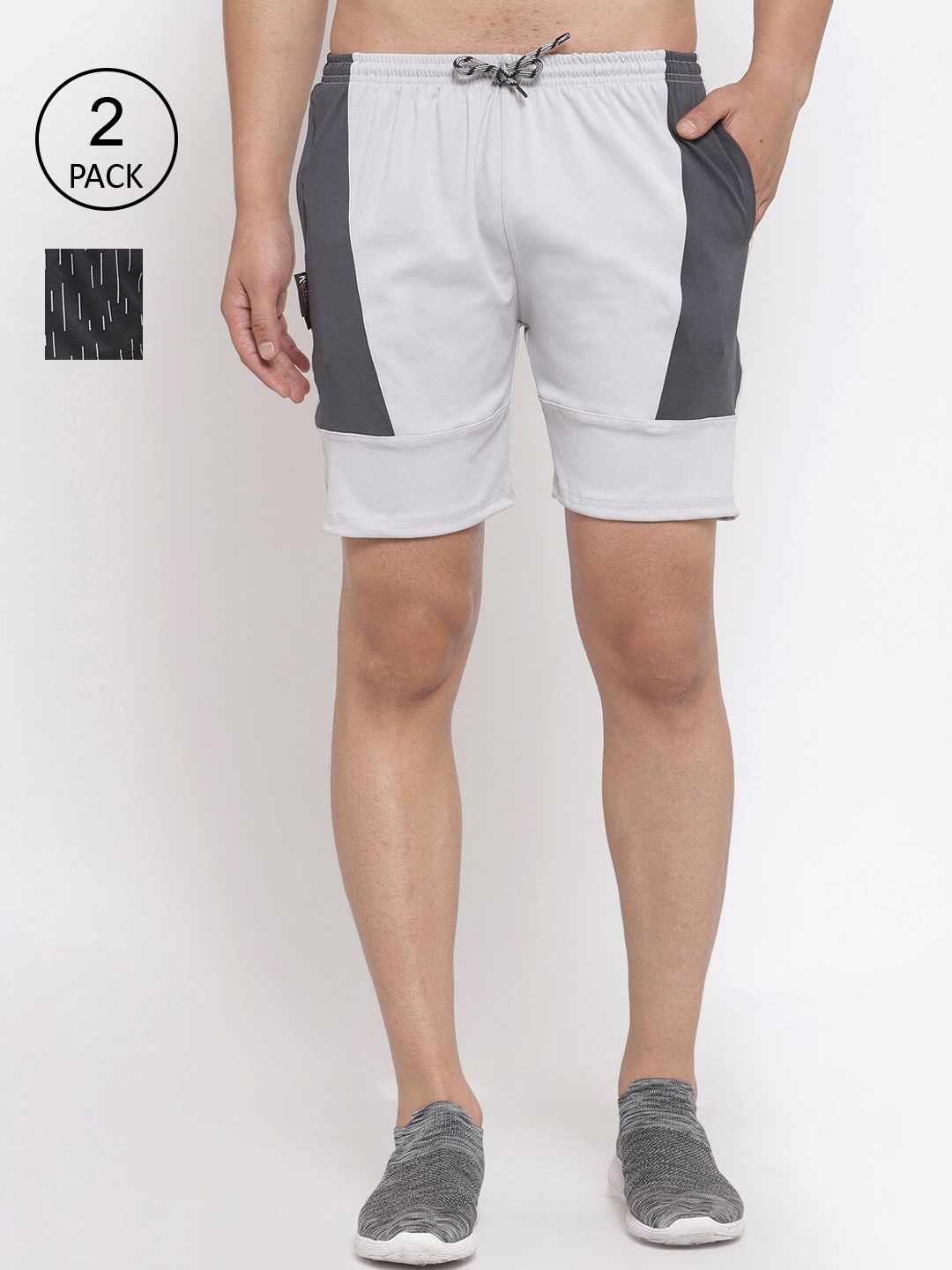 KLOTTHE Men Pack Of 2 Rapid-Dry Sports Shorts, White