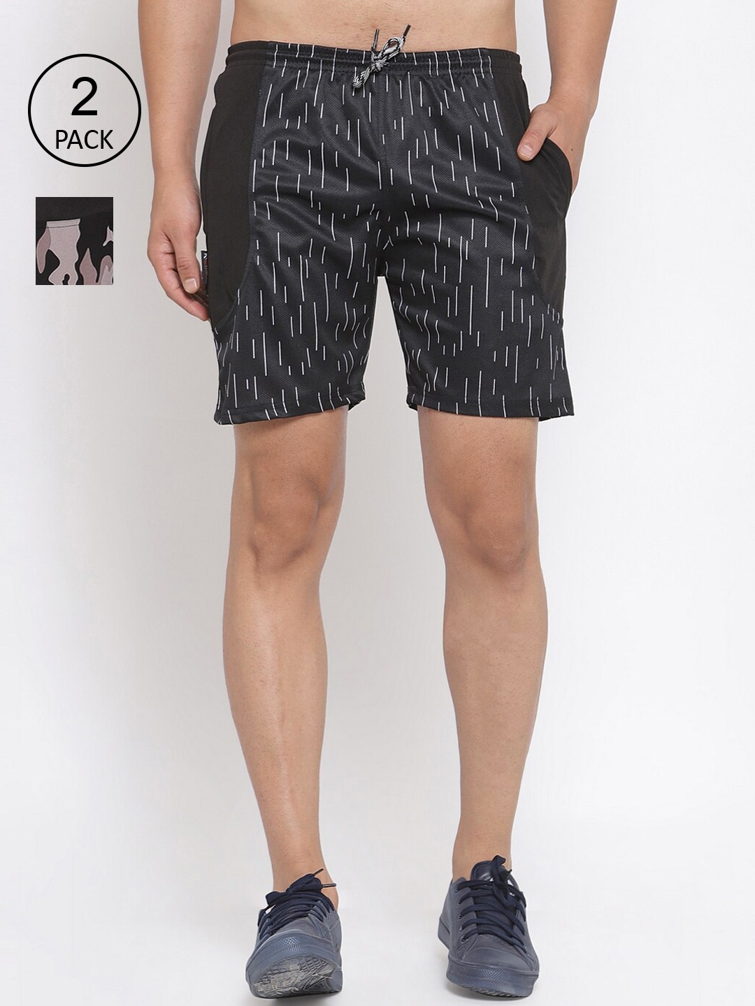 KLOTTHE Men Pack Of 2 Multicoloured Striped Sports Shorts, Multi