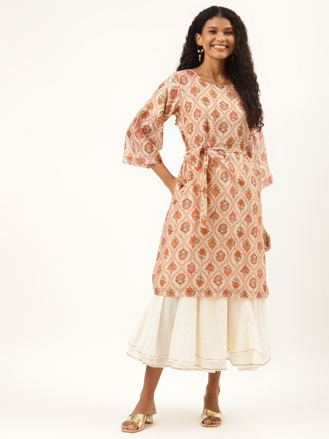 Ancestry Women Cream-Coloured & Orange Pure Cotton Ethnic Printed Flared Sleeves Kurta
Ancestry Women Cream-Coloured & Orange Pure Cotton Ethnic Printed Flared Sleeves Kurta