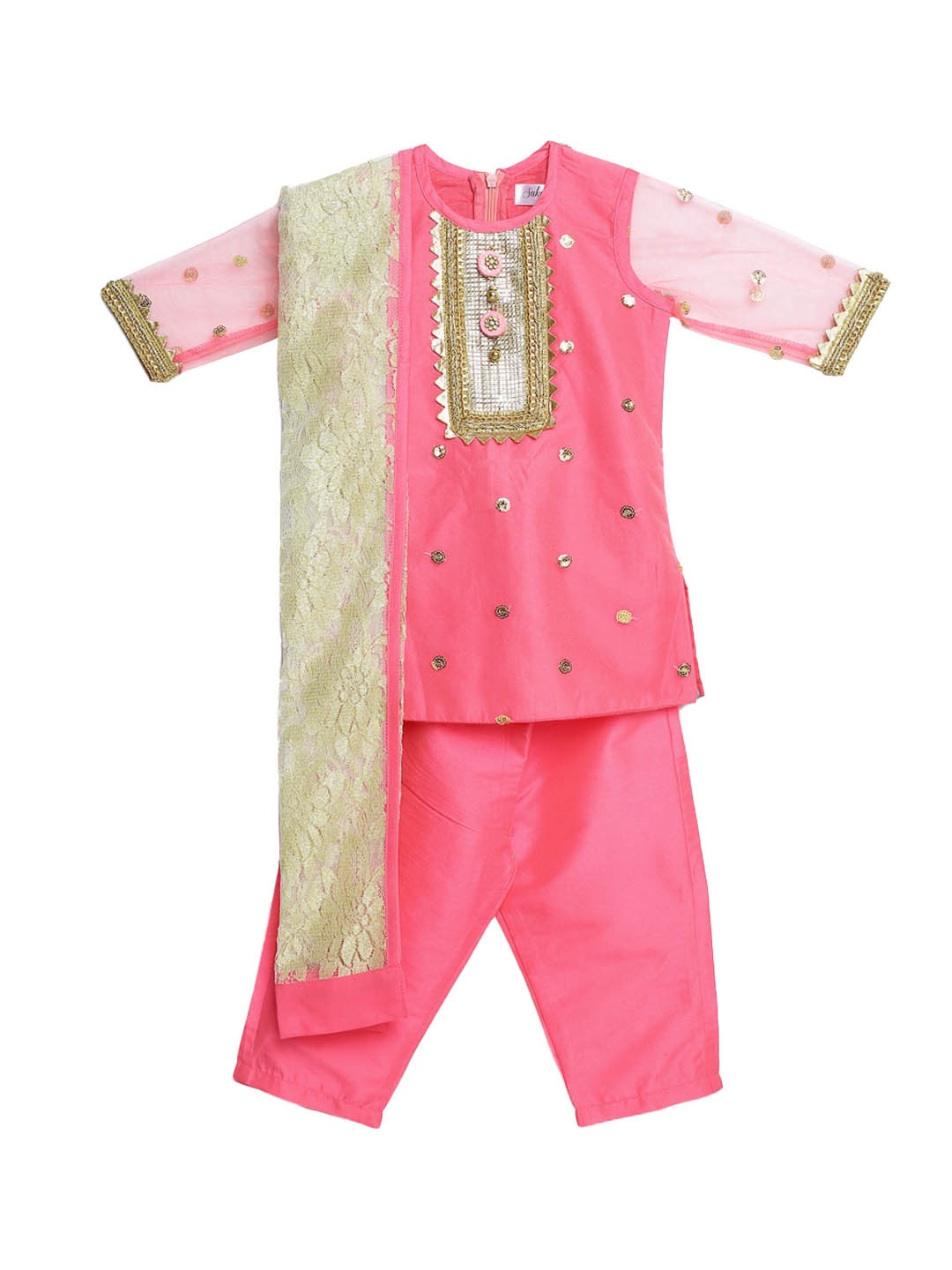 SAKA DESIGNS Girls Pink Embroidered Regular Gotta Patti Dupion Silk Kurti with Salwar & With Dupatta
SAKA DESIGNS Girls Pink Embroidered Regular Gotta Patti Dupion Silk Kurti with Salwar & With Dupatta