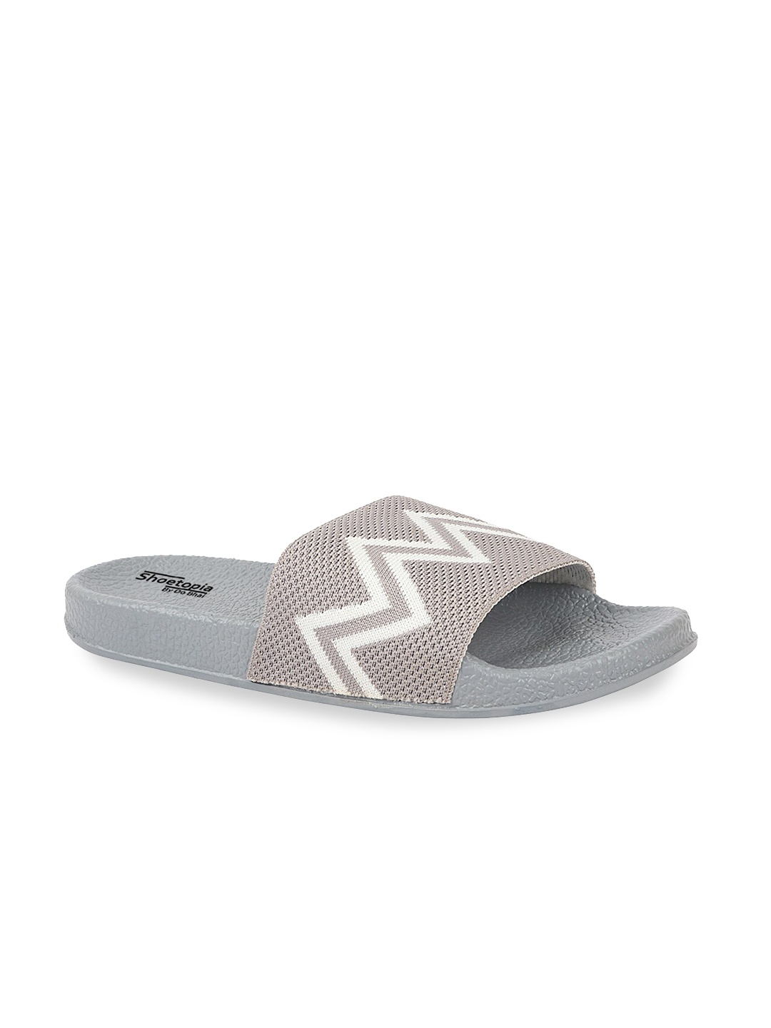 Shoetopia Girls Grey & White Striped Rubber Sliders