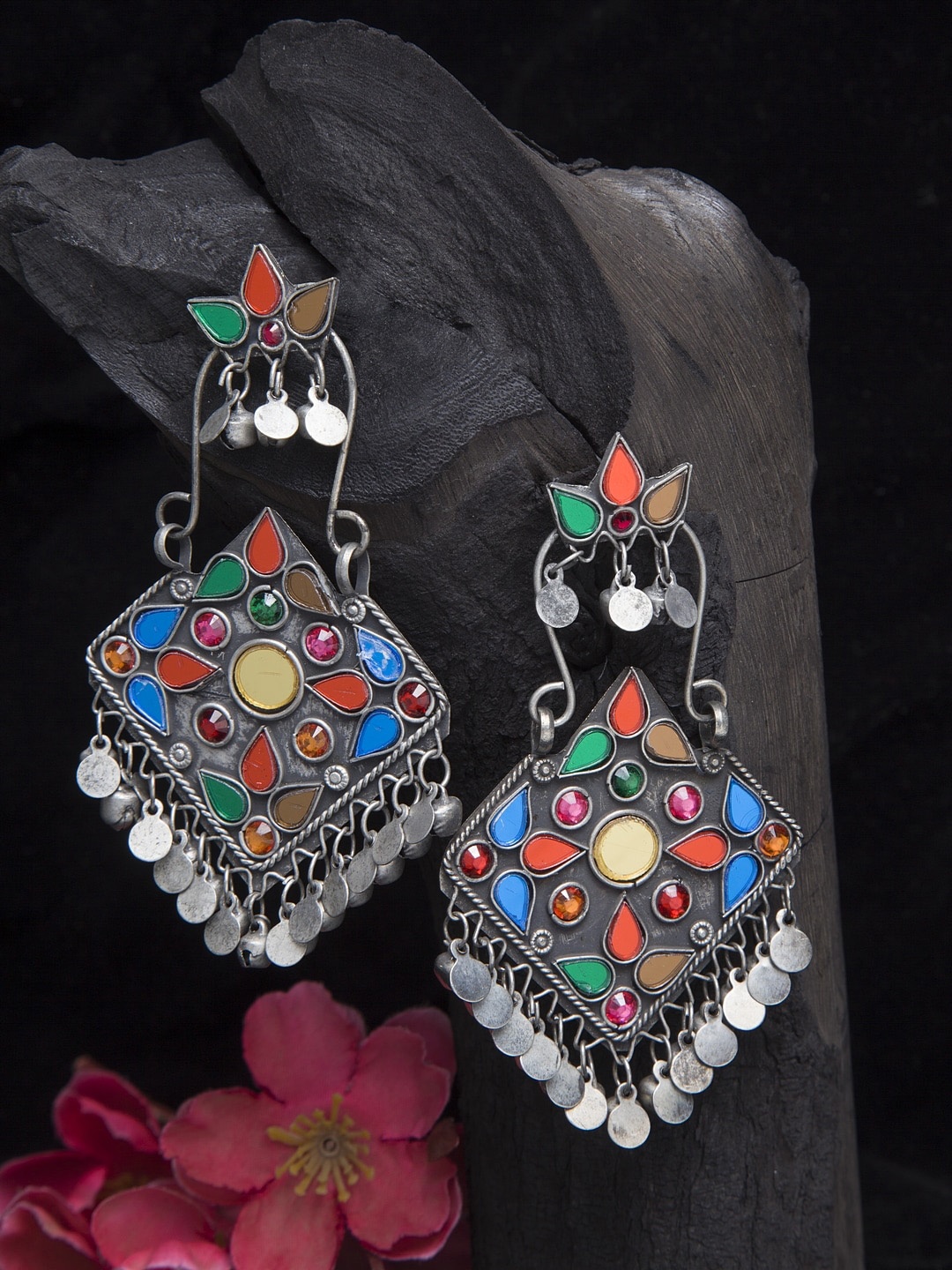 Moedbuille Multicoloured Mirror Studded Afghan Design Oxidised Handcrafted Drop Earrings, Multi
Moedbuille Multicoloured Mirror Studded Afghan Design Oxidised Handcrafted Drop Earrings, Multi