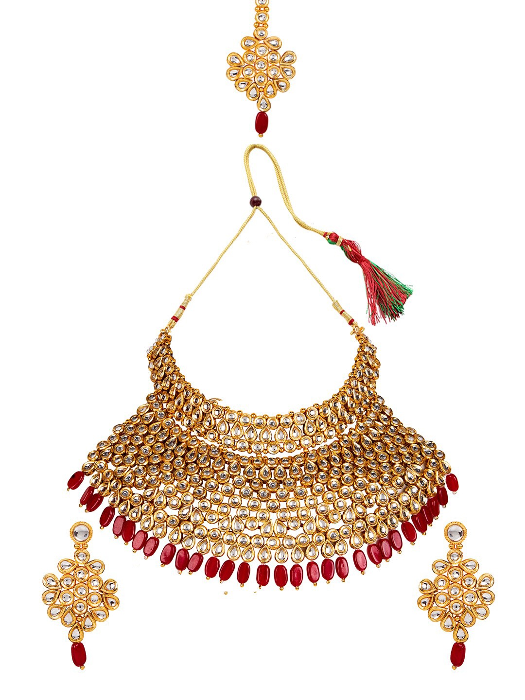 ANIKAS CREATION Women Gold-Plated Kundan Red Choker Necklace With Earrings Maangtika
ANIKAS CREATION Women Gold-Plated Kundan Red Choker Necklace With Earrings Maangtika