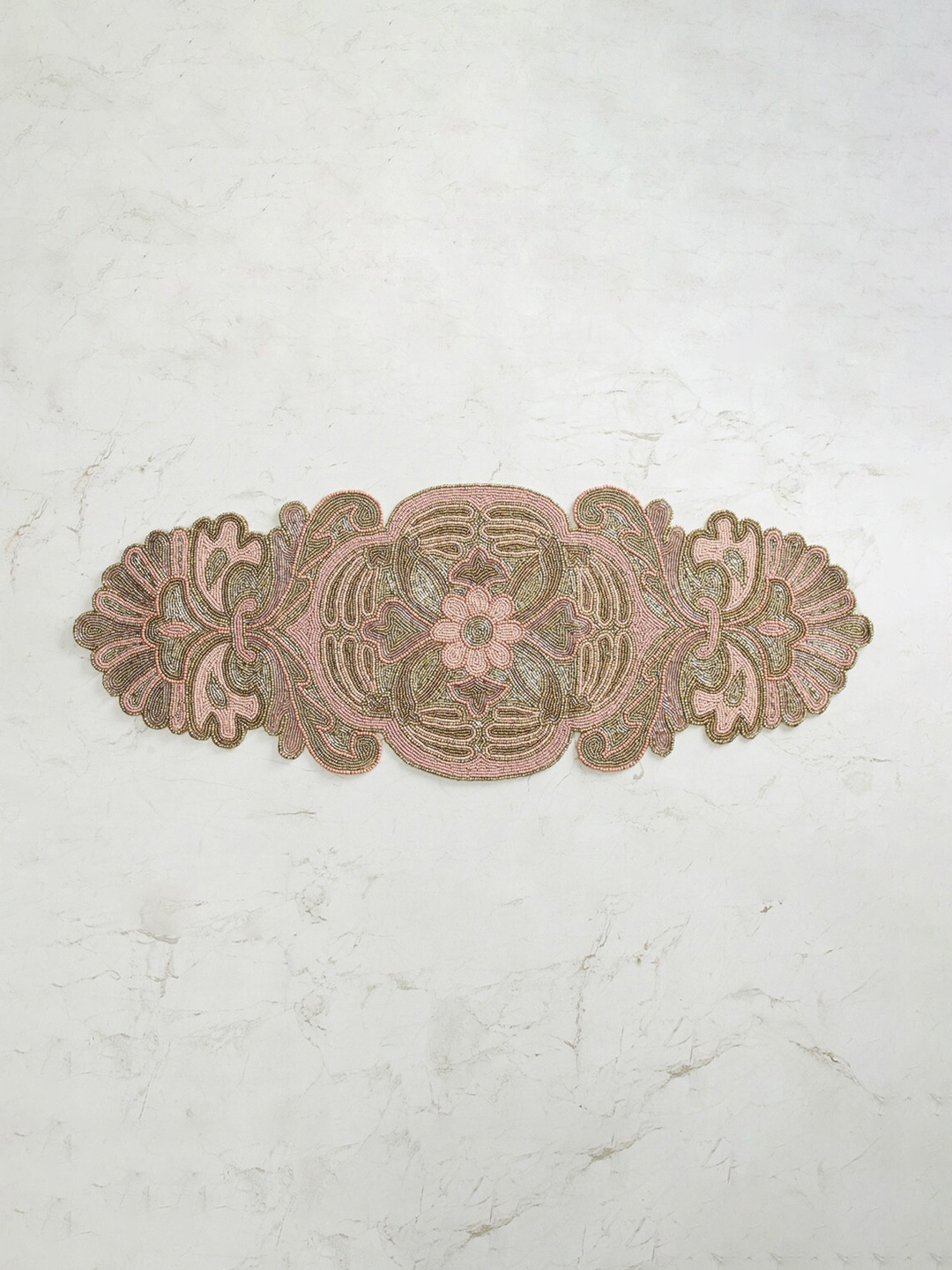 Home Centre Peach-Colored & Brown Cotton Table Runner