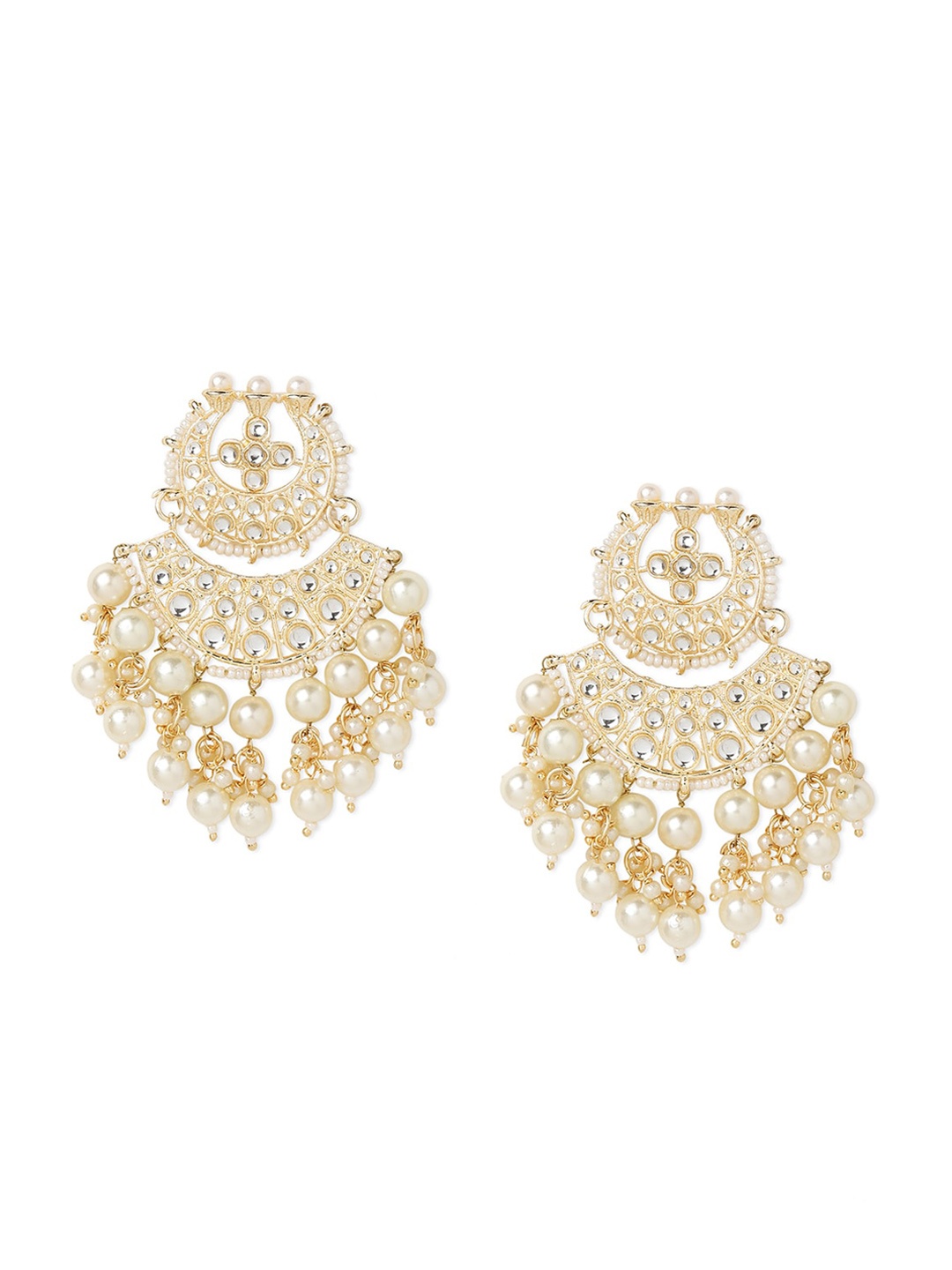 Queen Be Gold-Toned & White Pearl Beaded & Kundan Studded Contemporary Chandbalis Earrings
Queen Be Gold-Toned & White Pearl Beaded & Kundan Studded Contemporary Chandbalis Earrings