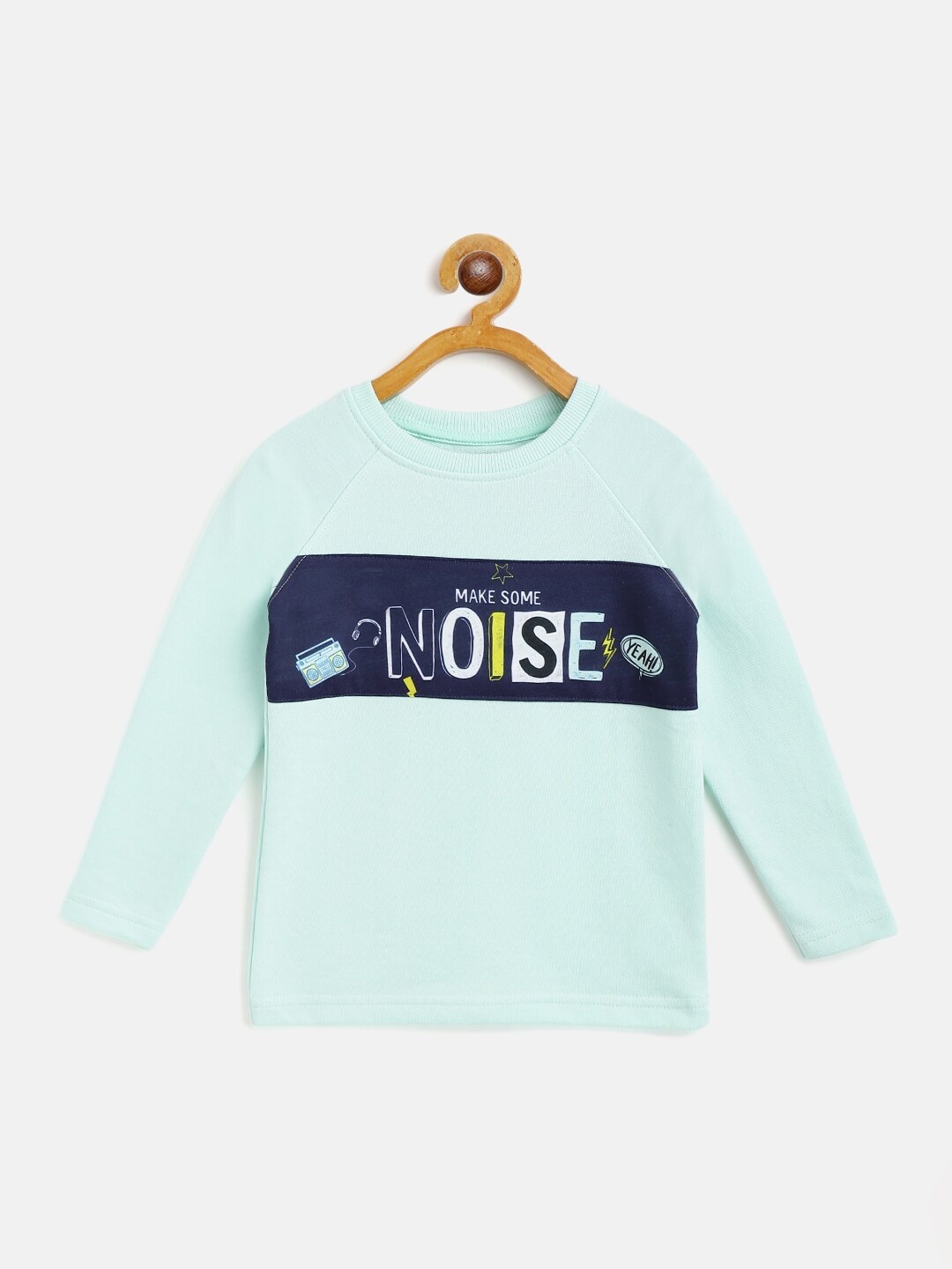 Eteenz Boys Green & Navy Blue Typography Print Pure Cotton T-shirt