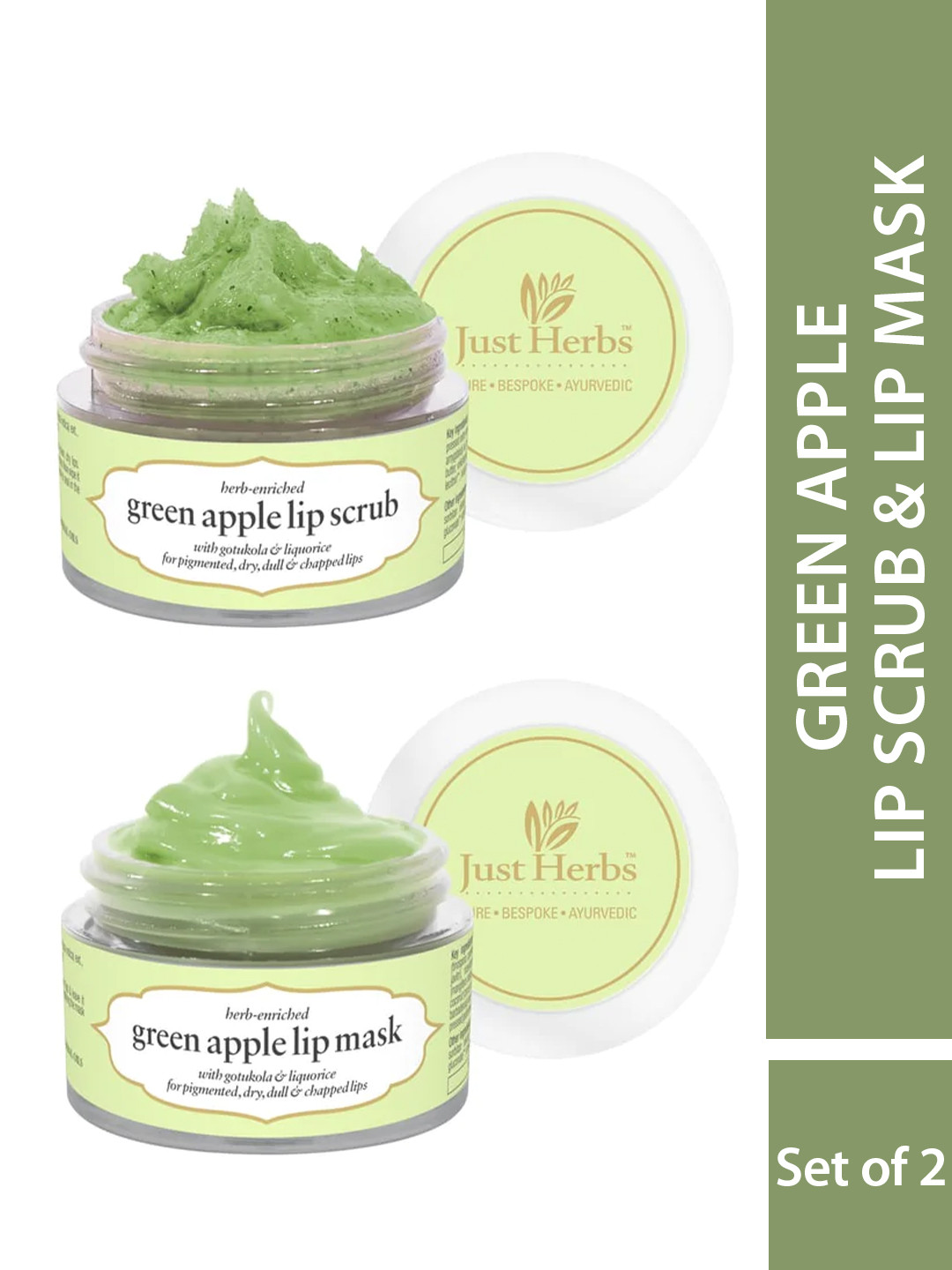 Just Herbs Combo of Ayurvedic & Vegan Green Apple Lip Scrub & Lip Mask - 30 gm, Lime green
Just Herbs Combo of Ayurvedic & Vegan Green Apple Lip Scrub & Lip Mask - 30 gm, Lime green