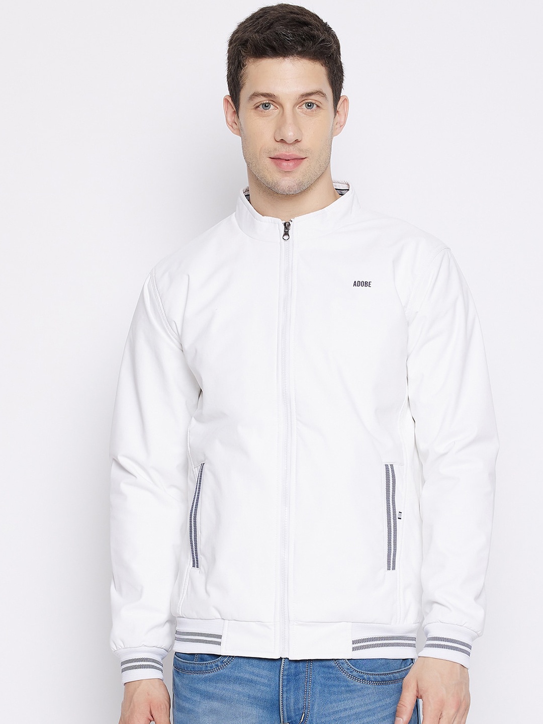 Adobe Men White Lightweight Bomber Jacket