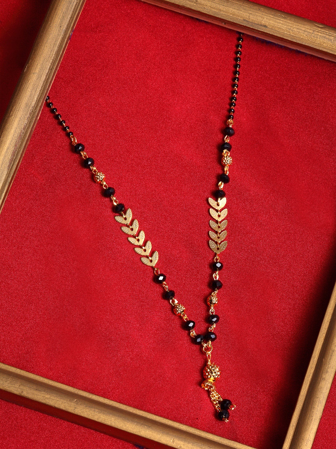 PANASH Gold-Plated Black Beaded Mangalsutra