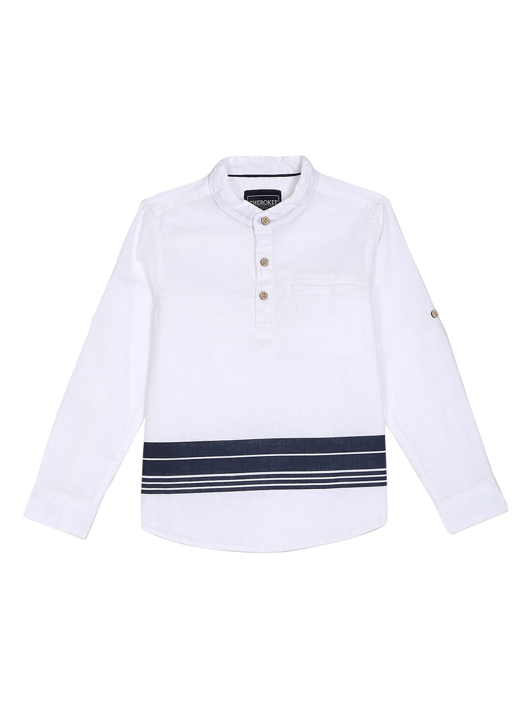 Cherokee Boys White & Blue Striped Cotton Casual Shirt