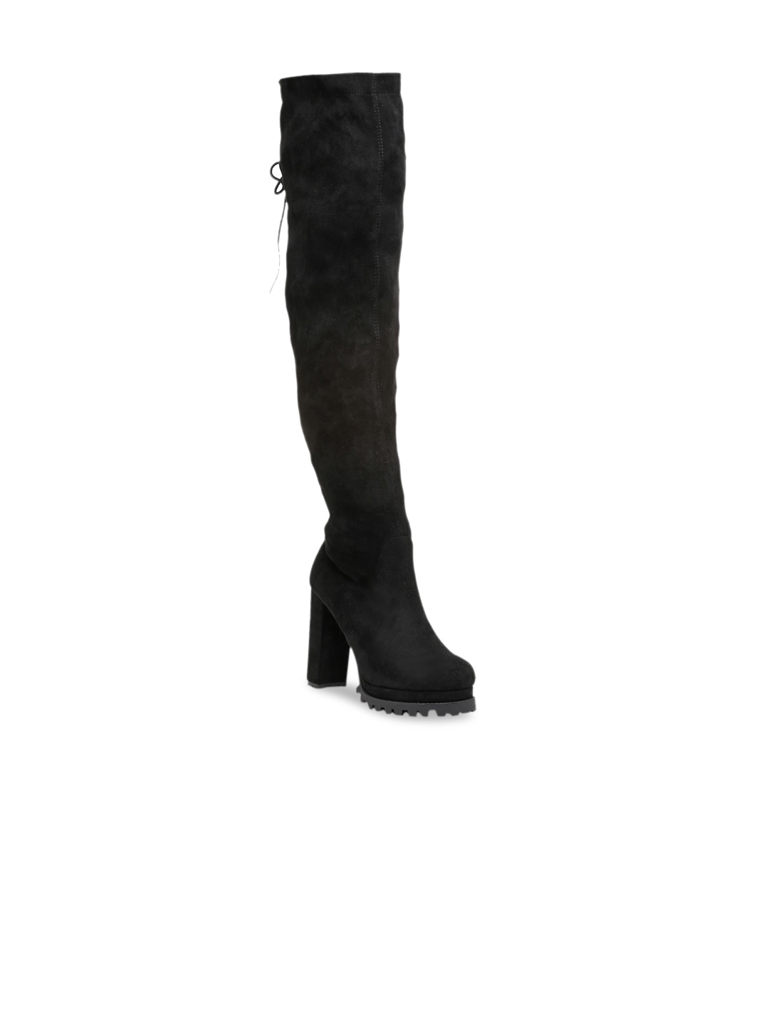 Flat n Heels Black Suede Block Heeled Boots