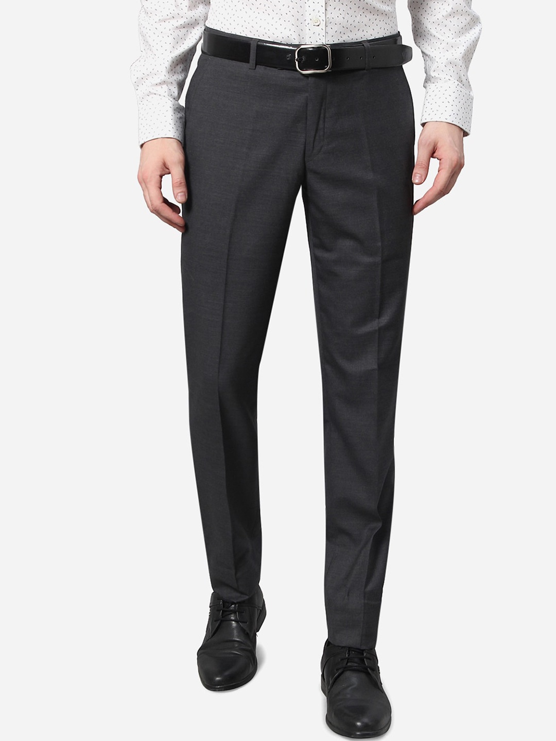 JADE BLUE Men Charcoal Grey Formal Trousers