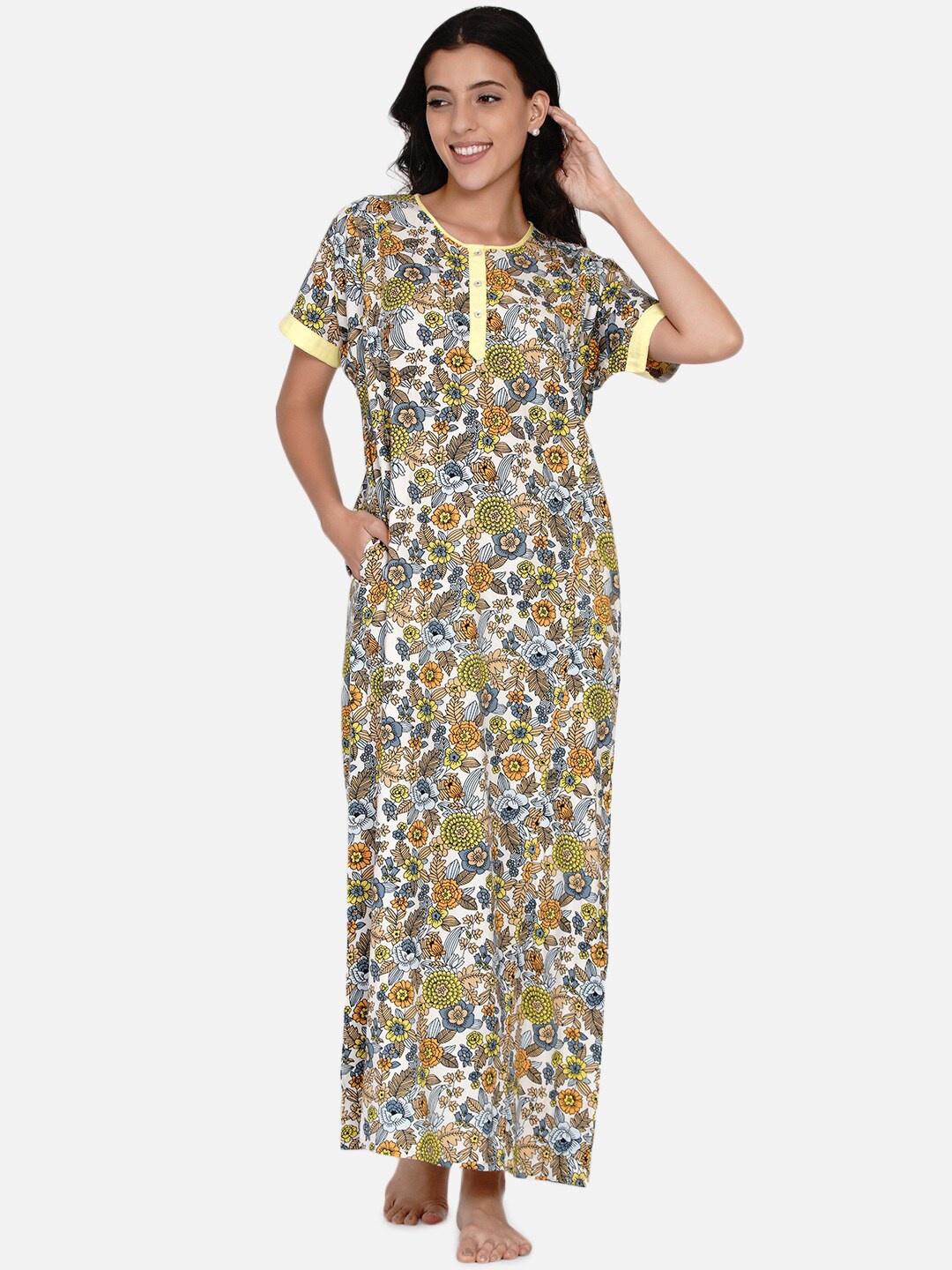 The Kaftan Company White Printed Maxi Nightdress