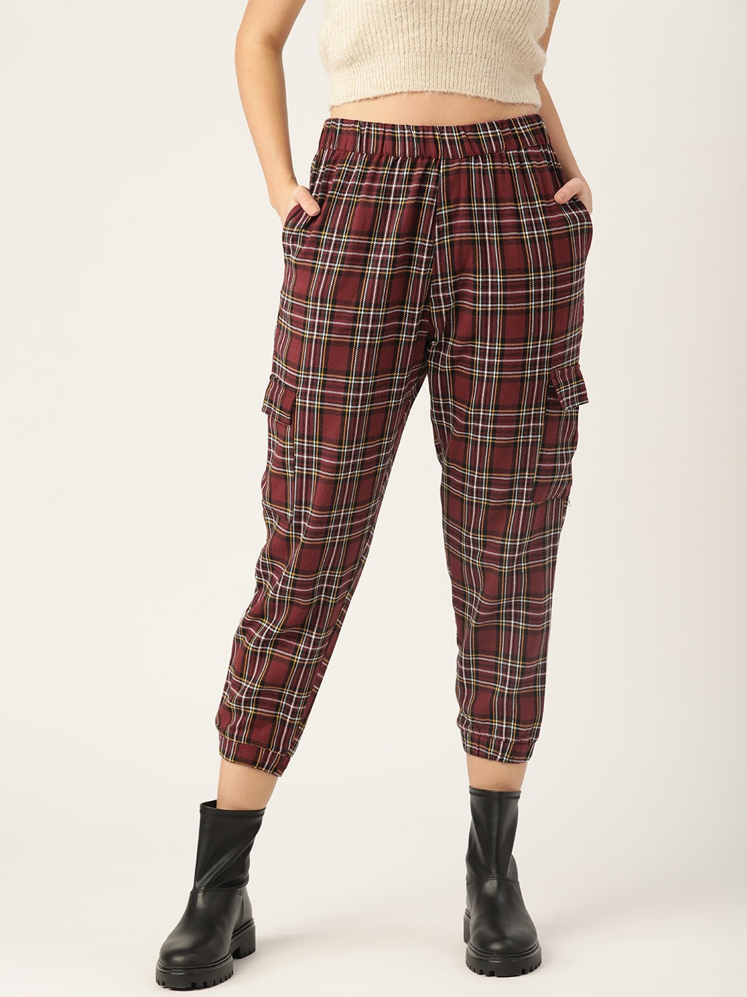 DressBerry Women Maroon and White Checked Pure Cotton Cropped Cargos Joggers Trouser
DressBerry Women Maroon and White Checked Pure Cotton Cropped Cargos Joggers Trouser