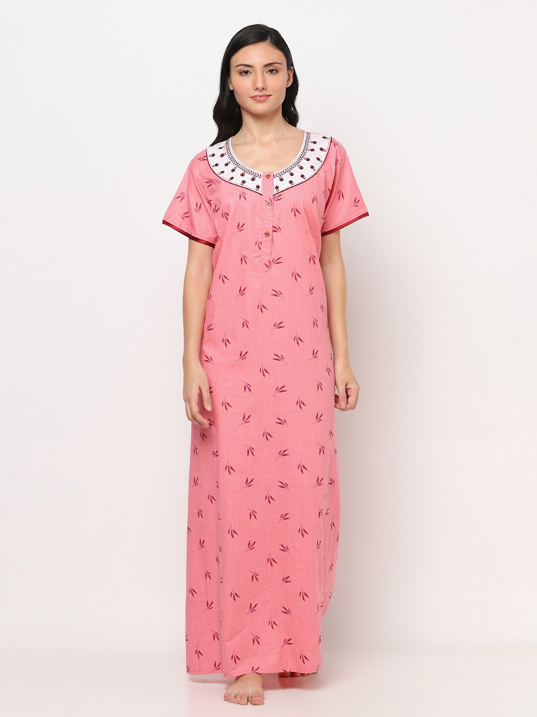 TRUNDZ Pink Printed Maxi Nightdress