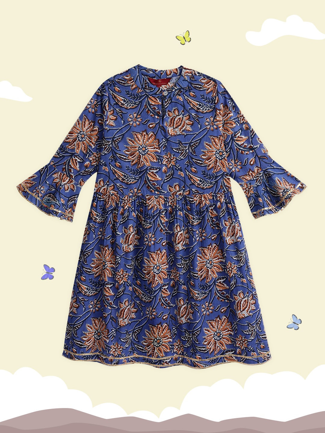 House of Pataudi Girls Navy Blue & Brown Floral Printed Gotta Patti Cotton Anarkali Kurta
House of Pataudi Girls Navy Blue & Brown Floral Printed Gotta Patti Cotton Anarkali Kurta