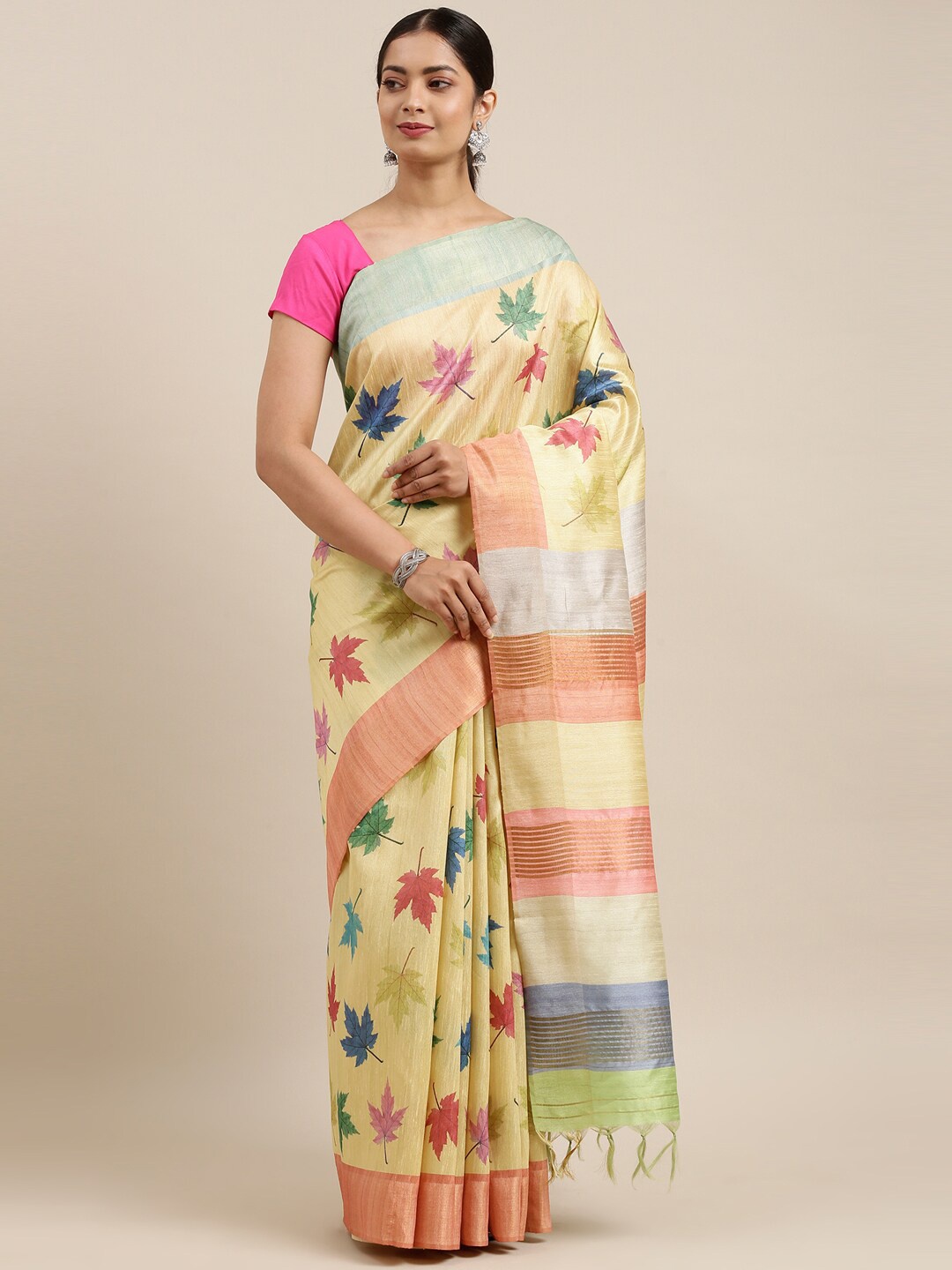 The Chennai Silks Multicoloured Floral Zari Saree, Multi
