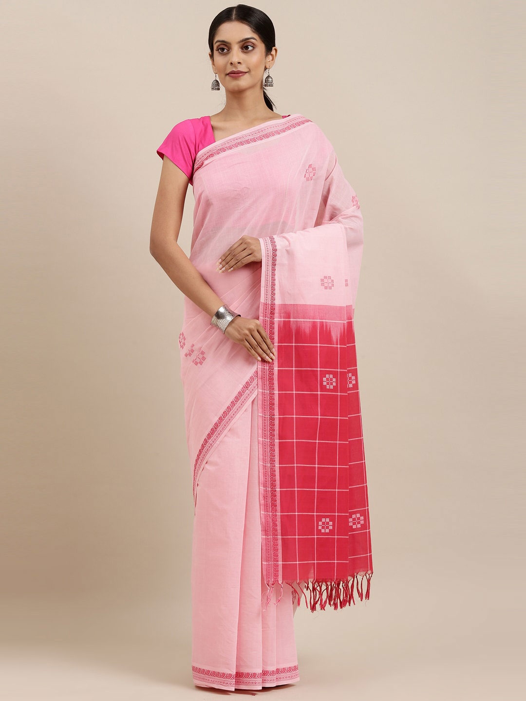 The Chennai Silks Pink & Red Woven Design Pure Cotton Venkatgiri Saree