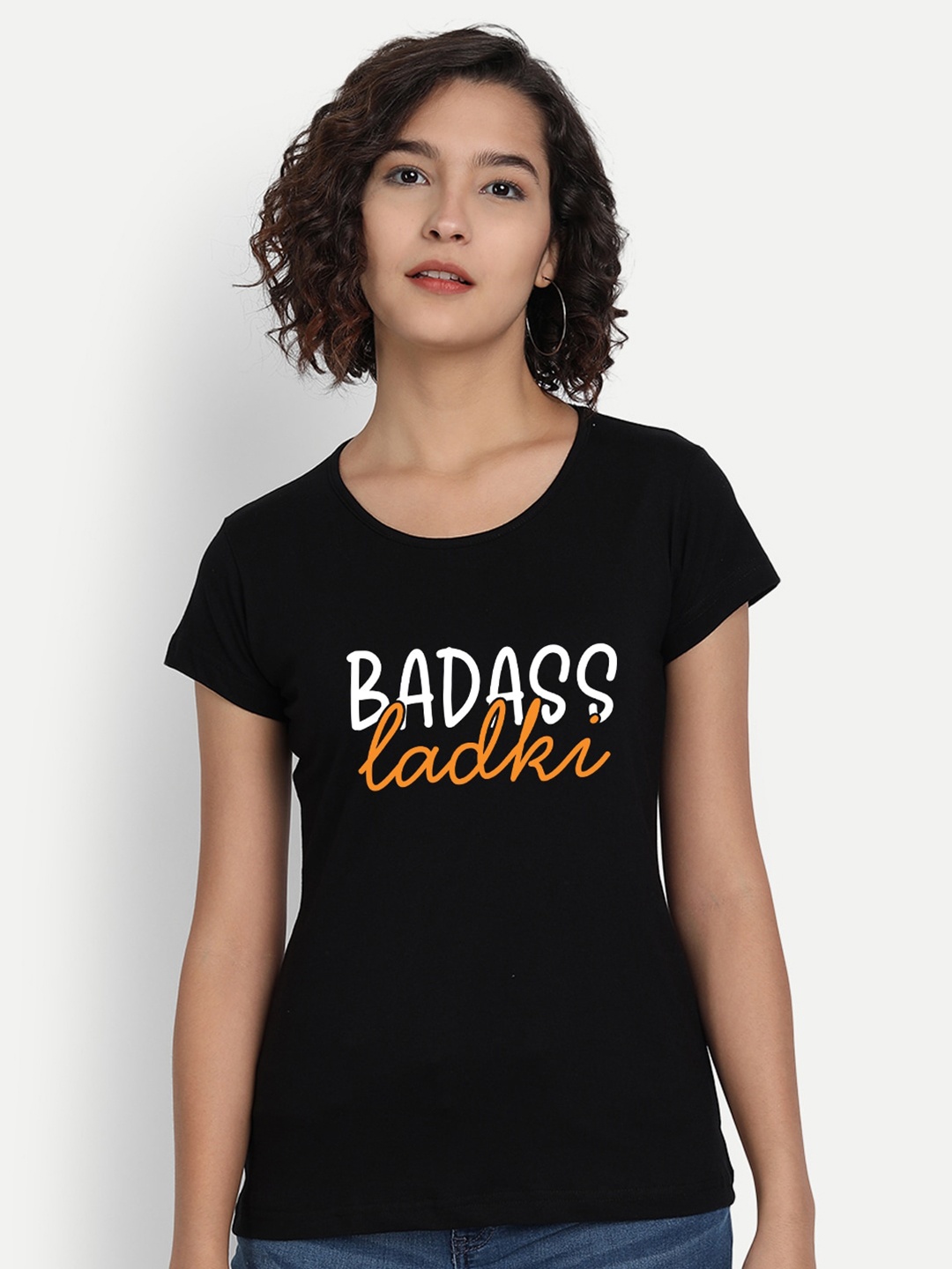 BE AWARA Women Black Typography Printed T-shirt