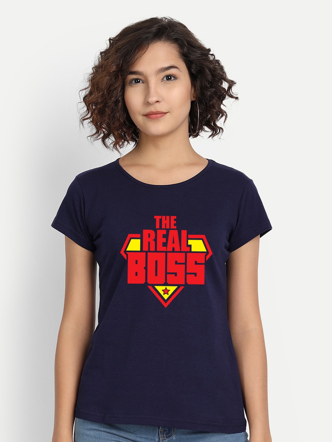 BE AWARA Women Navy Blue Typography Printed T-shirt