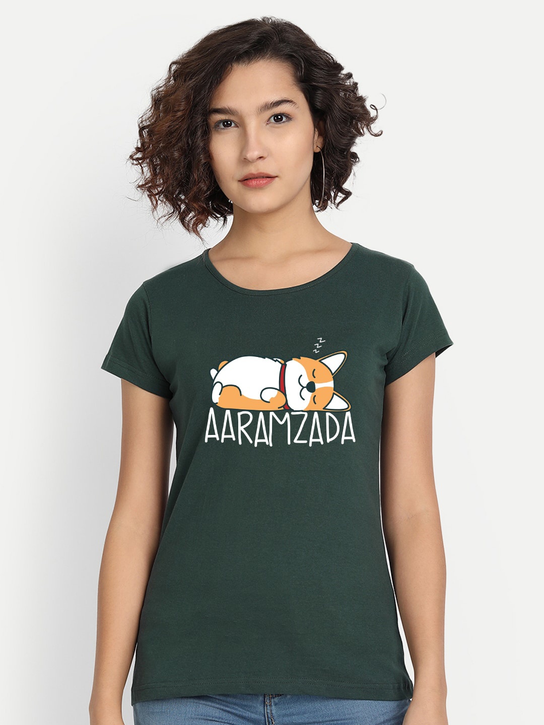 BE AWARA Women Green White Typography Printed Pure Cotton T-shirt