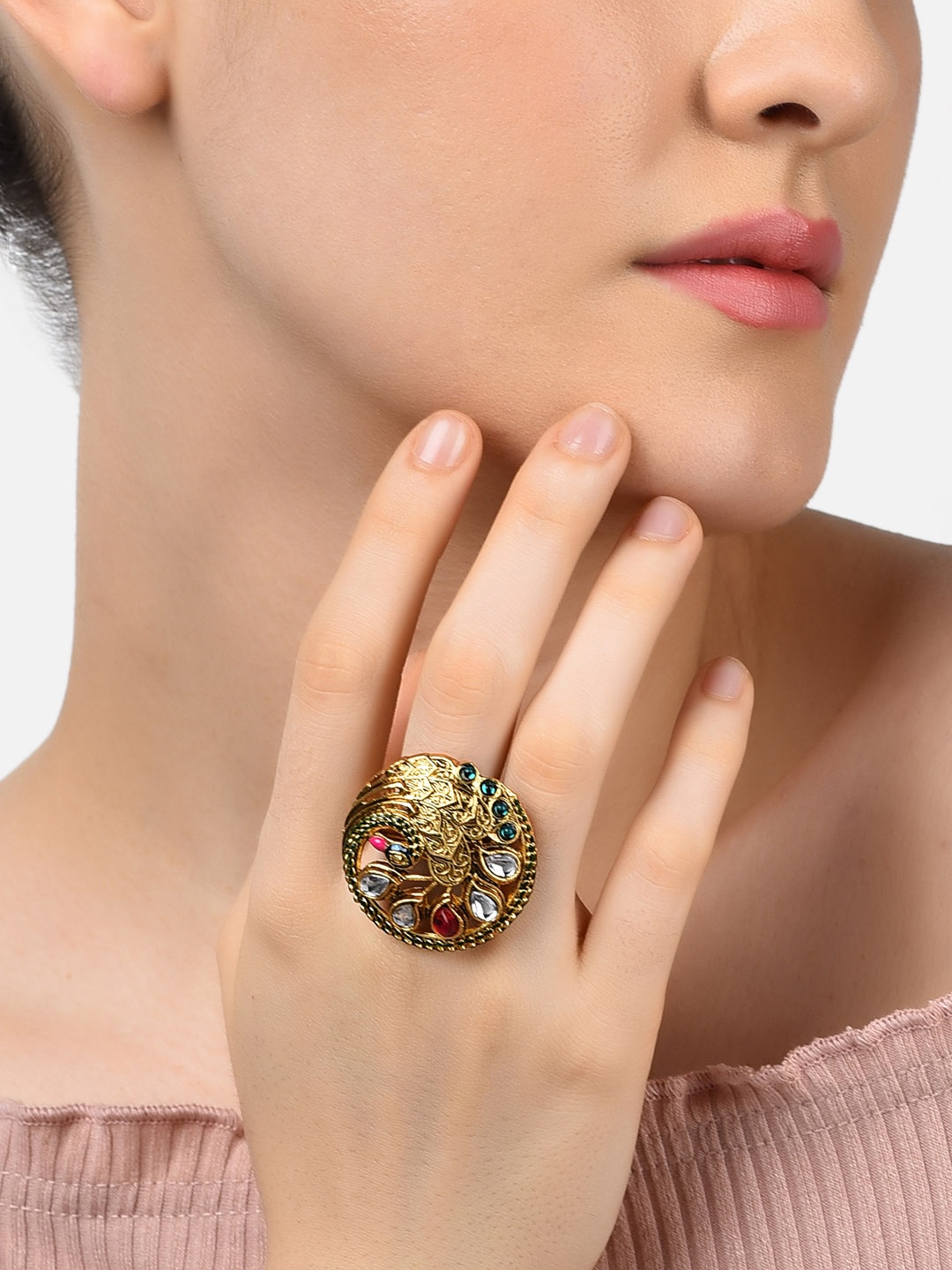Zaveri Pearls Gold-Plated Red & White Kundan-Studded Adjustable Meenakari Finger Ring
Zaveri Pearls Gold-Plated Red & White Kundan-Studded Adjustable Meenakari Finger Ring