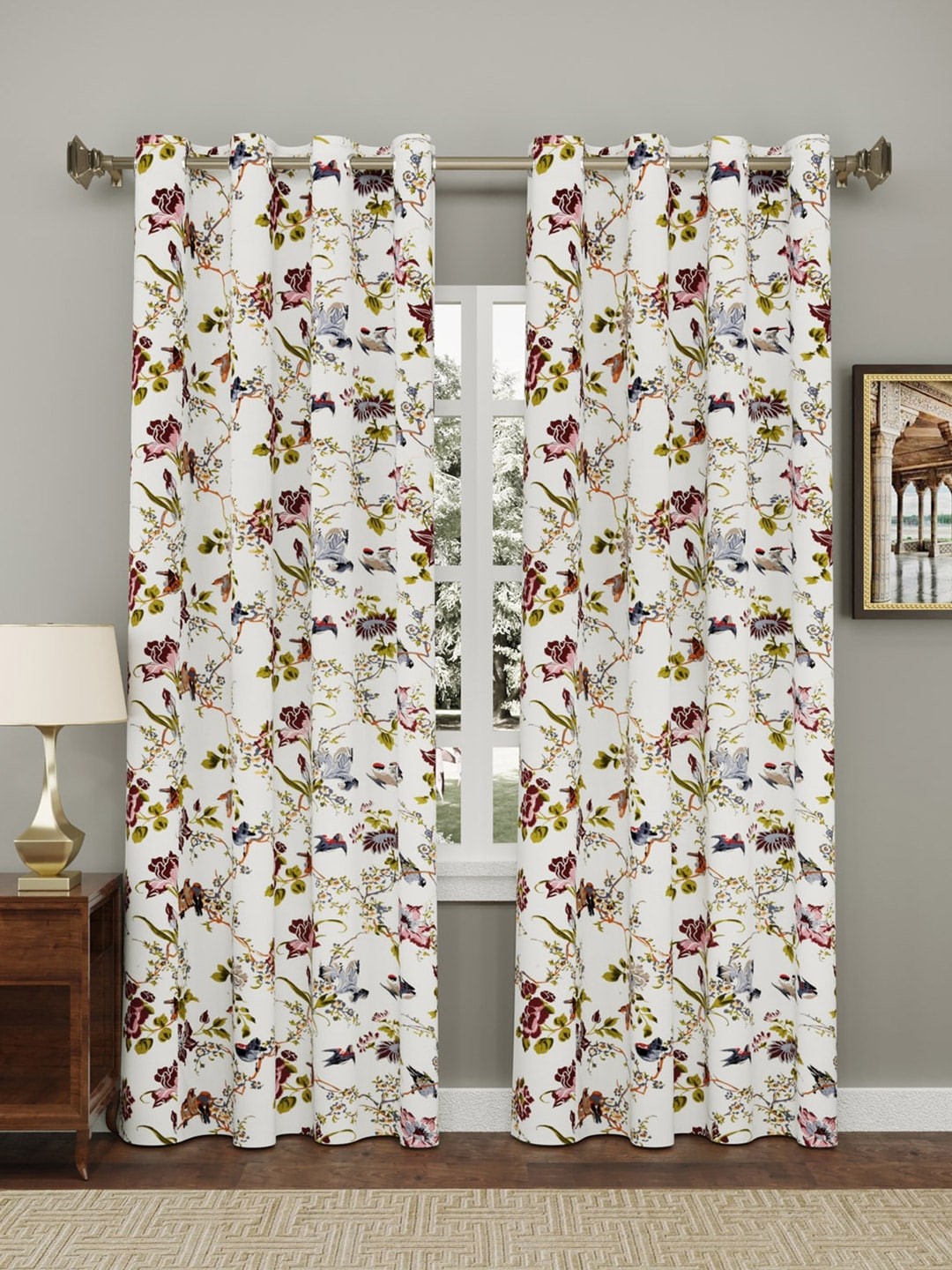 Clasiko Multicoloured Set of 2 Floral Door Curtains, Multi