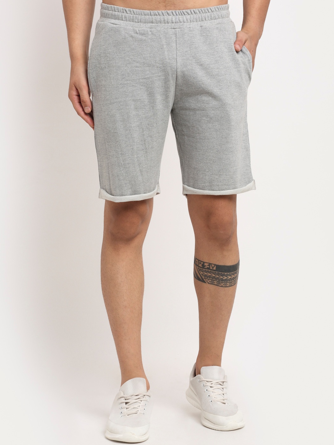 DOOR74 Men Grey Loose Fit Cotton Shorts