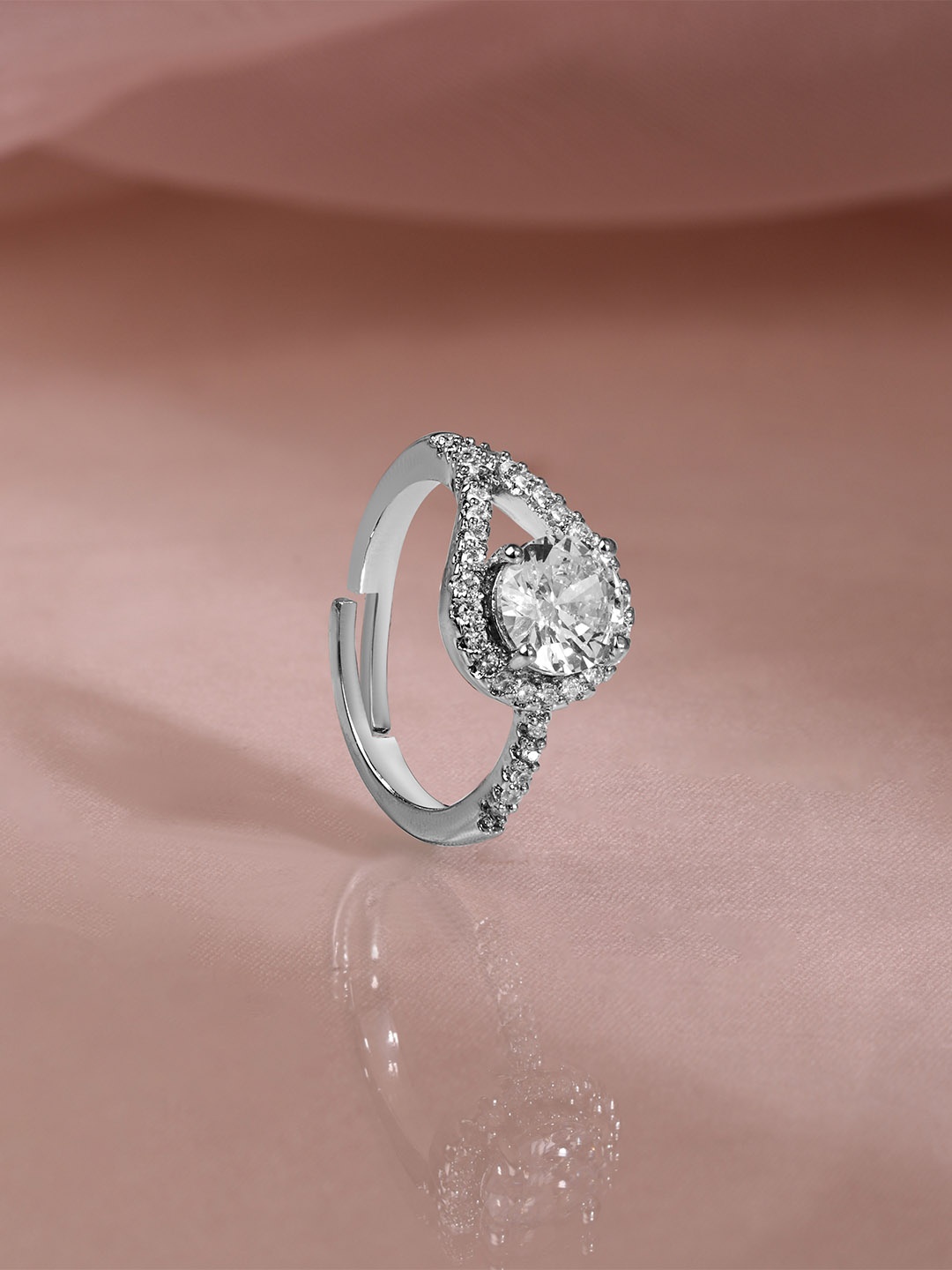 TOKYO TALKIES X rubans FASHION ACCESSORIES Silver-Plated CZ Studded Adjustable Finger Ring
TOKYO TALKIES X rubans FASHION ACCESSORIES Silver-Plated CZ Studded Adjustable Finger Ring
