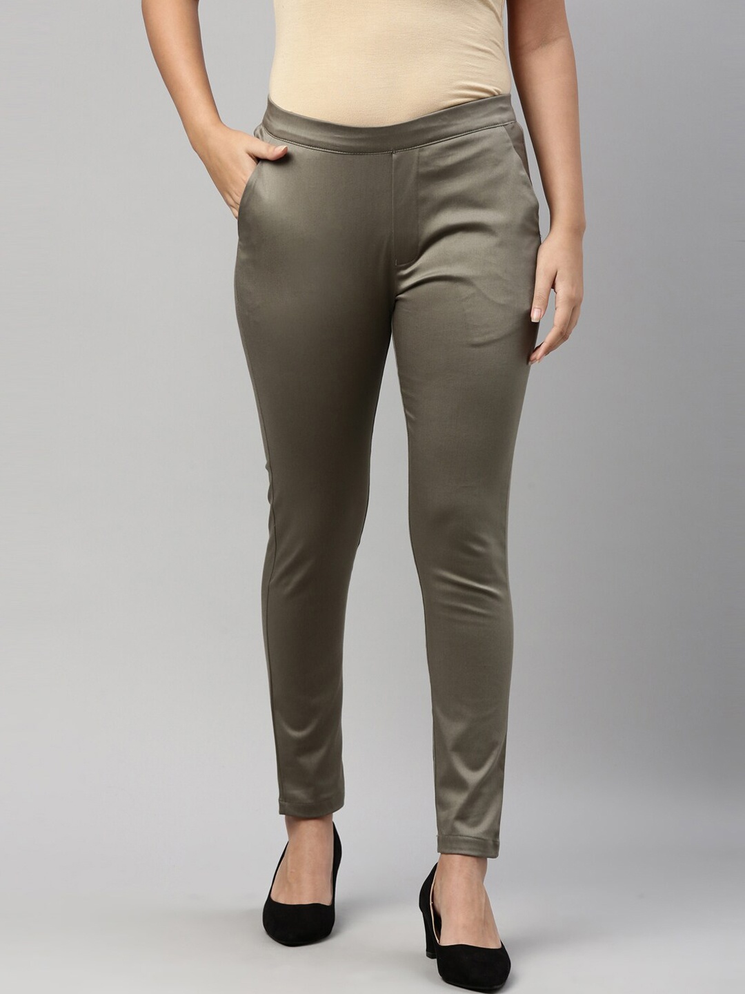 Go Colors Women Olive Green Slim Fit Treggings