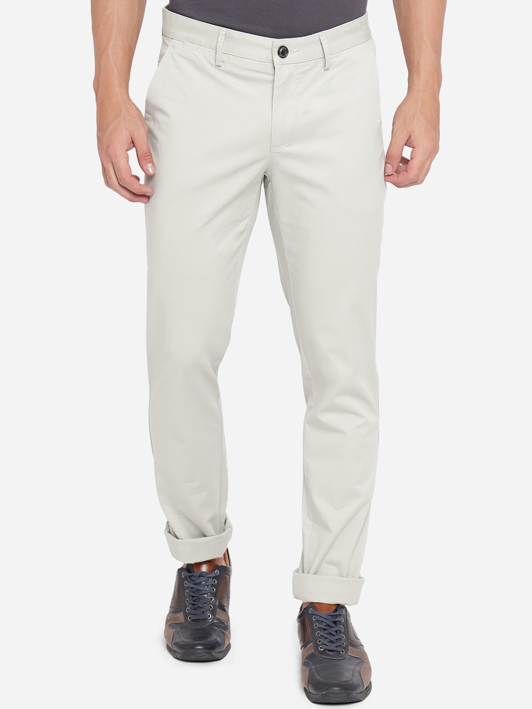 JADE BLUE Men Green Pure Cotton Slim Fit Trousers 
JADE BLUE Men Green Pure Cotton Slim Fit Trousers