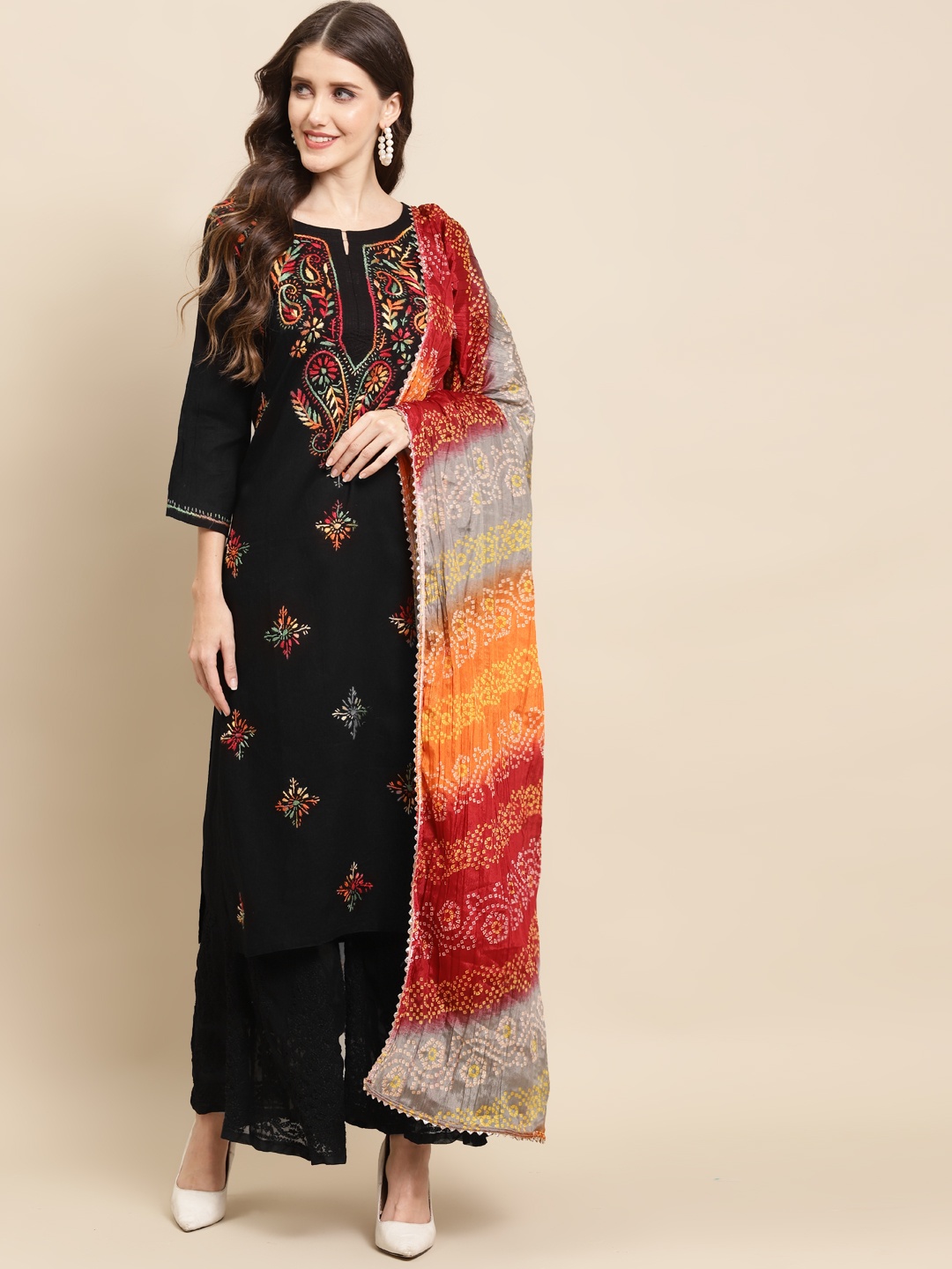 Saadgi Women Black Ethnic Motifs Embroidered Chikankari Kurta with Sharara & With Dupatta
Saadgi Women Black Ethnic Motifs Embroidered Chikankari Kurta with Sharara & With Dupatta