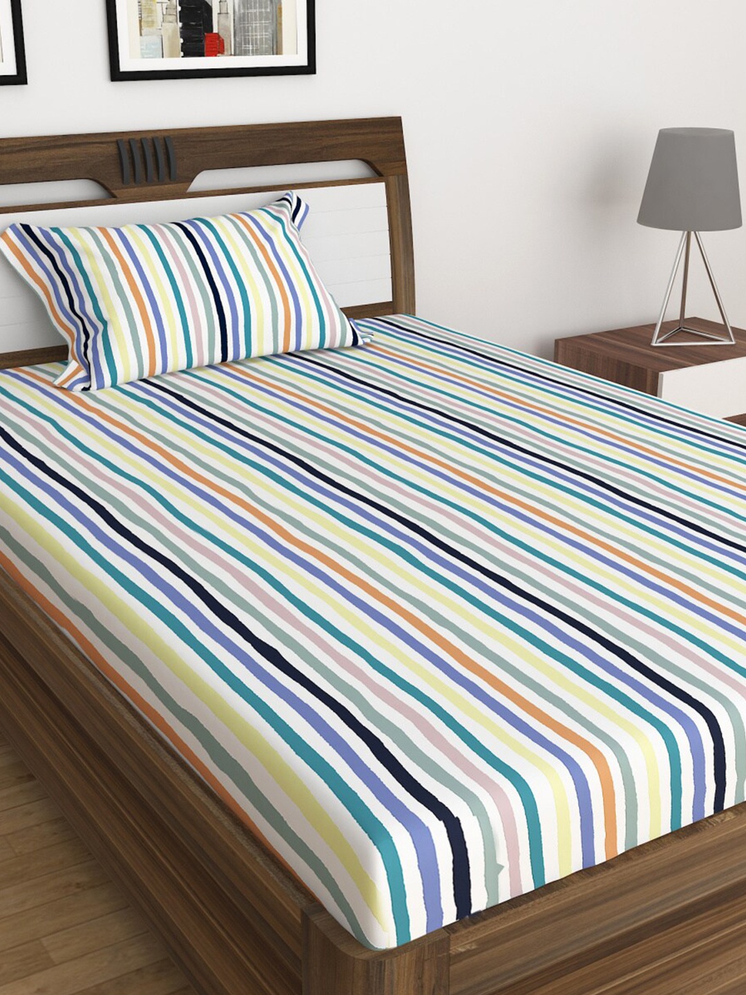 Home Centre Slate Multicolored 2-Piece Striped Cotton 150TC Single Bedsheet Set, White
Home Centre Slate Multicolored 2-Piece Striped Cotton 150TC Single Bedsheet Set, White