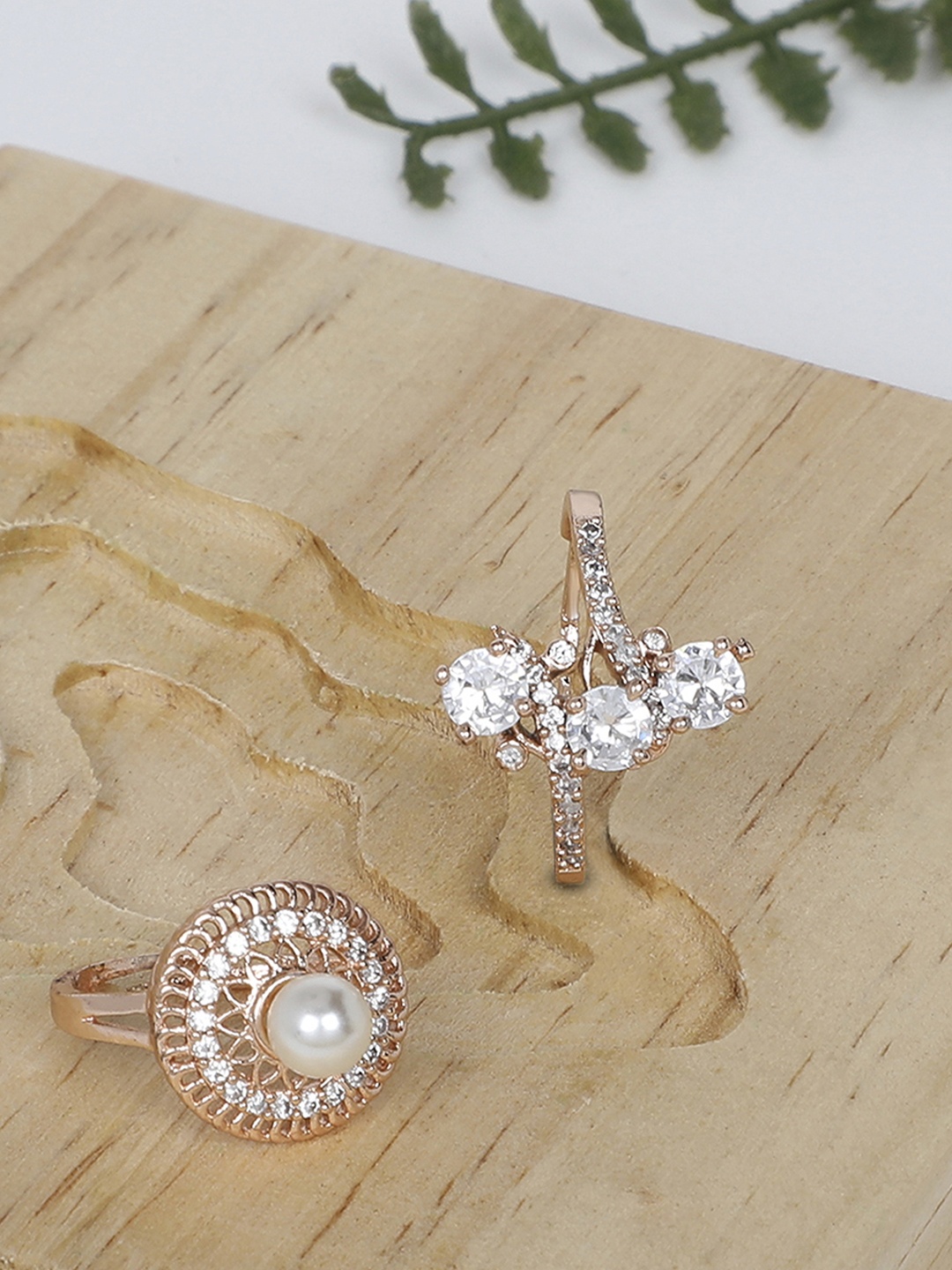 Zaveri Pearls Set Of 2 Rose Gold-Plated White CZ-Studded & Beaded Adjustable Contemporary Finger Rings
Zaveri Pearls Set Of 2 Rose Gold-Plated White CZ-Studded & Beaded Adjustable Contemporary Finger Rings
