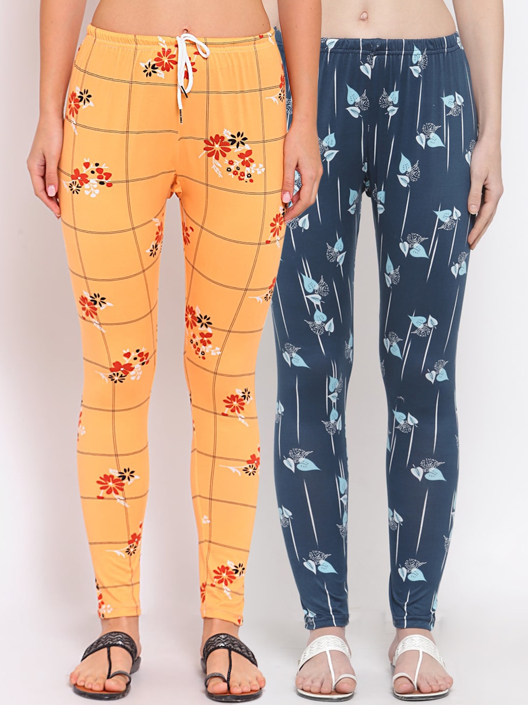 KLOTTHE Women Pack of 2 Printed Leggings, Blue